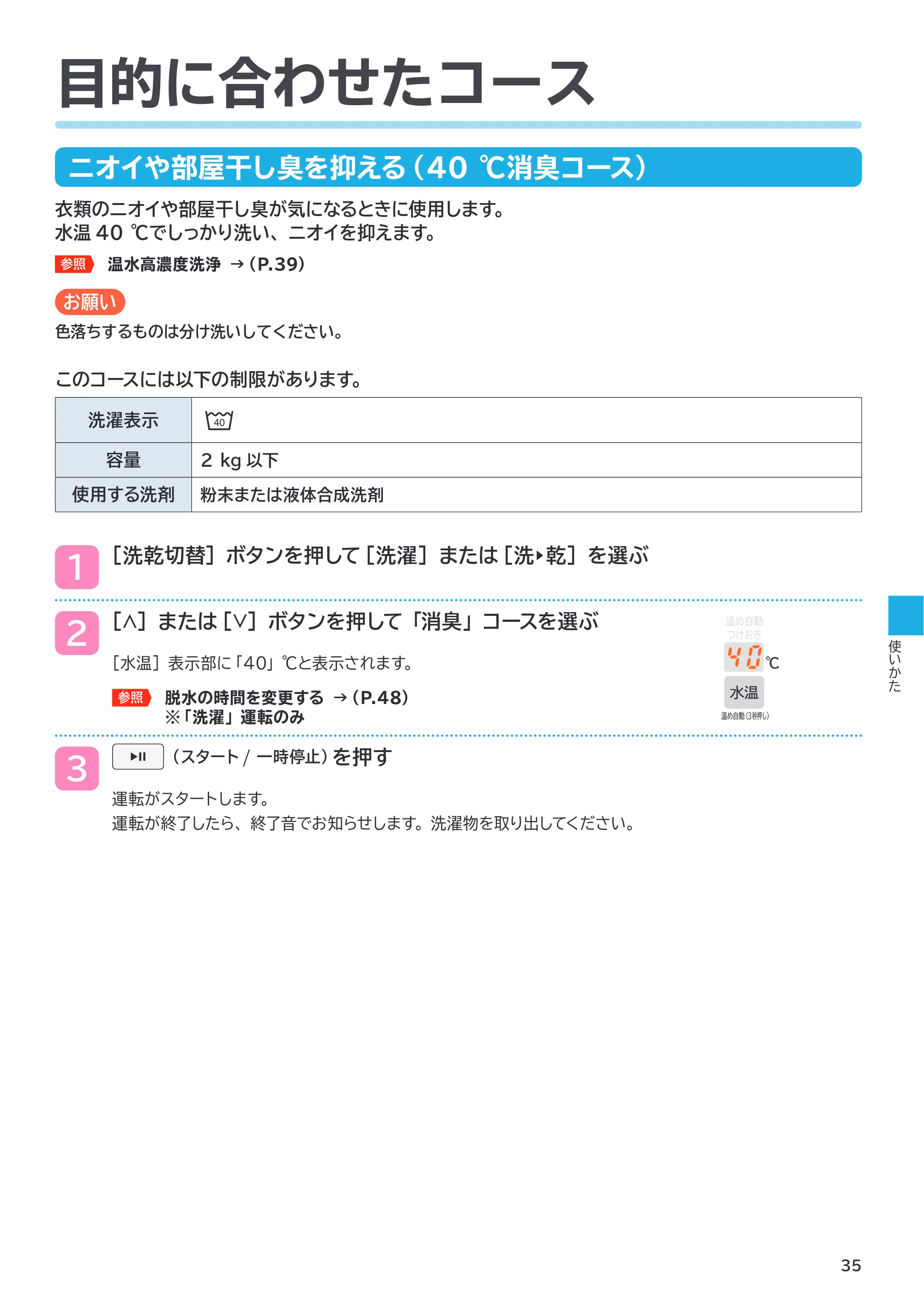 日立 BD-SX130PL / BD-SX130PR 取扱説明書 — 目的に合わせたコース — 原本ページ — 35ページ