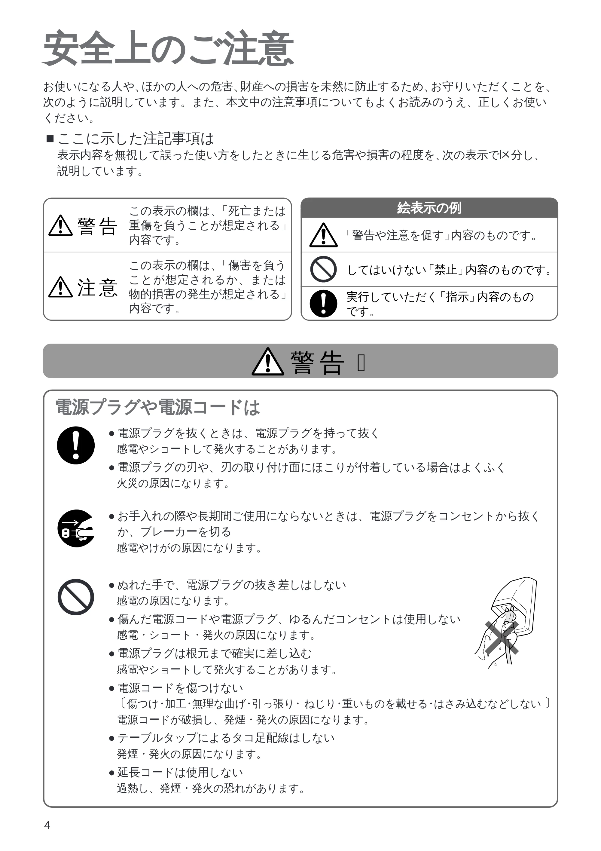 日立 DM-PH400V / DM-PH600V / DM-KH750V 取扱説明書 — 安全上のご注意 — 原本ページ — 4ページ
