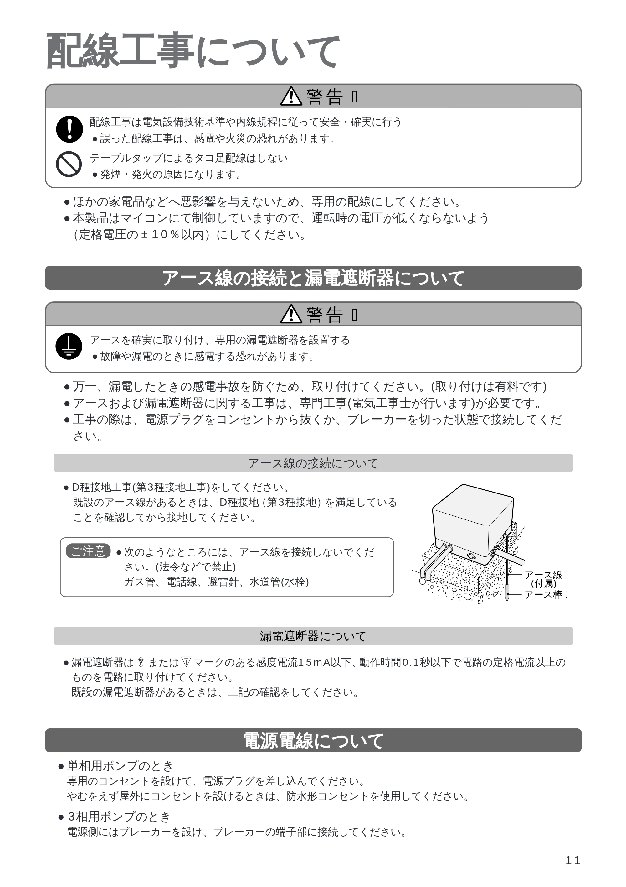 日立 DM-PH400V / DM-PH600V / DM-KH750V 取扱説明書 — 配線工事について — 原本ページ — 11ページ