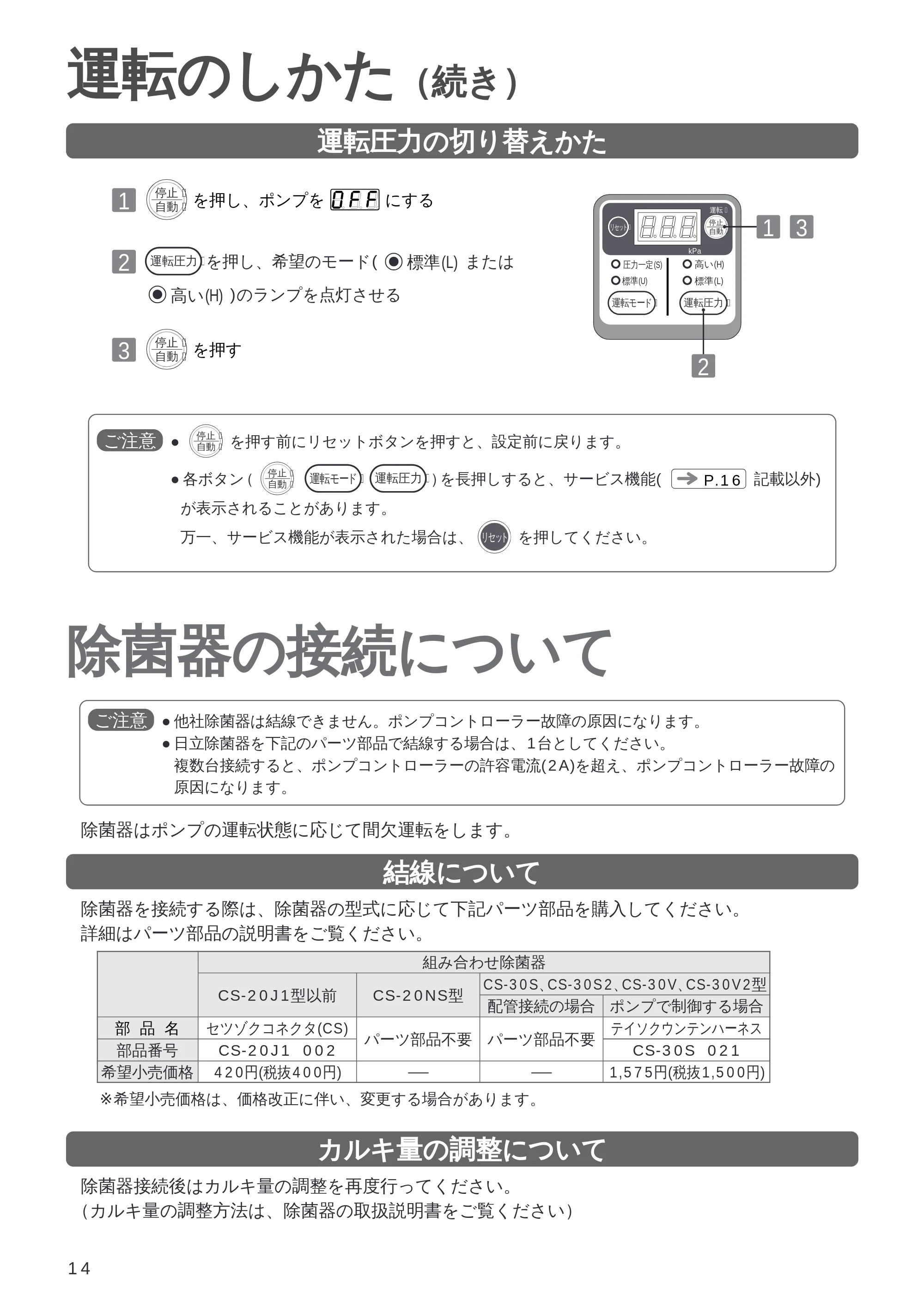 日立 DM-PH400V / DM-PH600V / DM-KH750V 取扱説明書 — 除菌器の接続について — 原本ページ — 14ページ