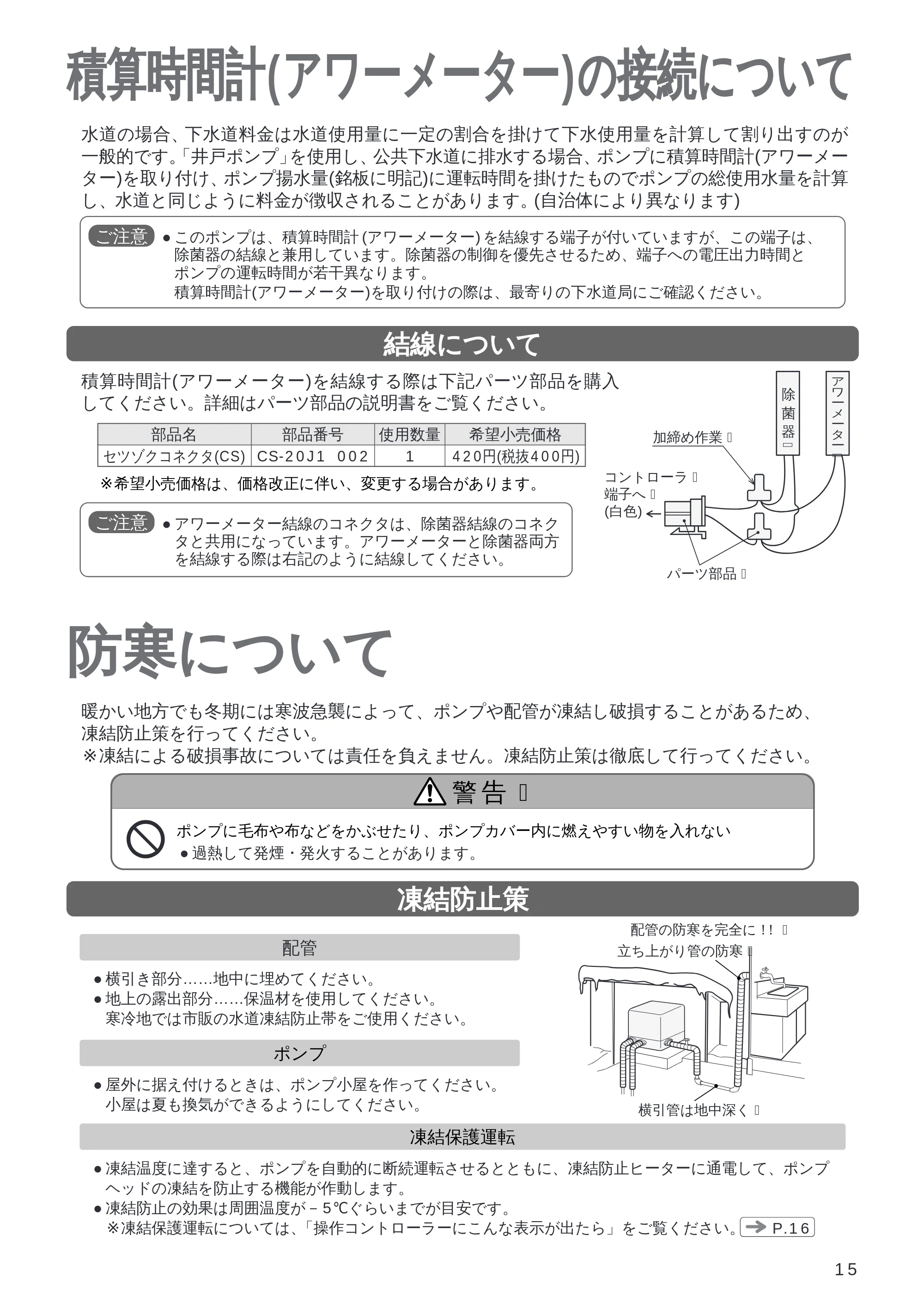 日立 DM-PH400V / DM-PH600V / DM-KH750V 取扱説明書 — 積算時間計(アワーメーター)の接続について — 原本ページ — 15ページ