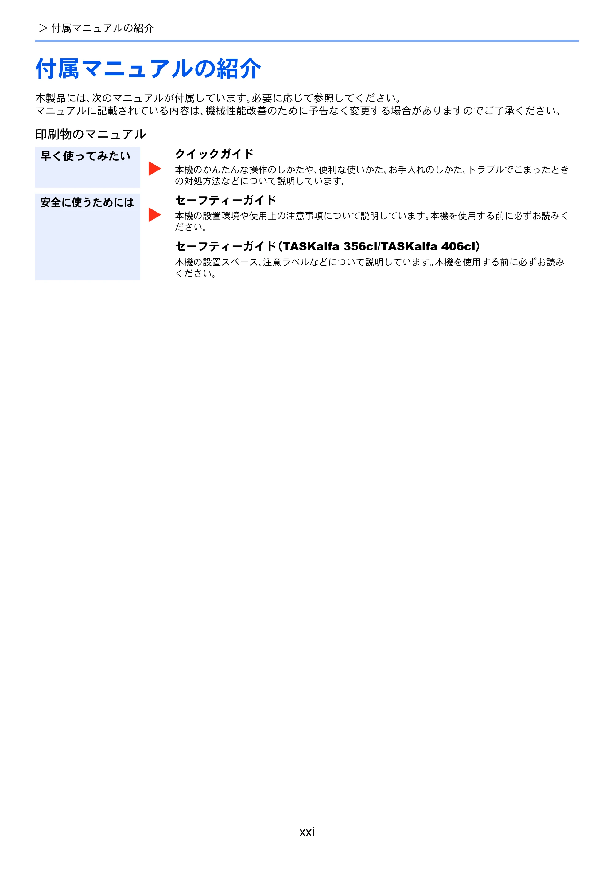 京セラ TASKalfa 356ci / TASKalfa 406ci TASKalfa 406ci TASKalfa 356ci 使用説明書 — 付属マニュアルの紹介 — 原本ページ — 23ページ