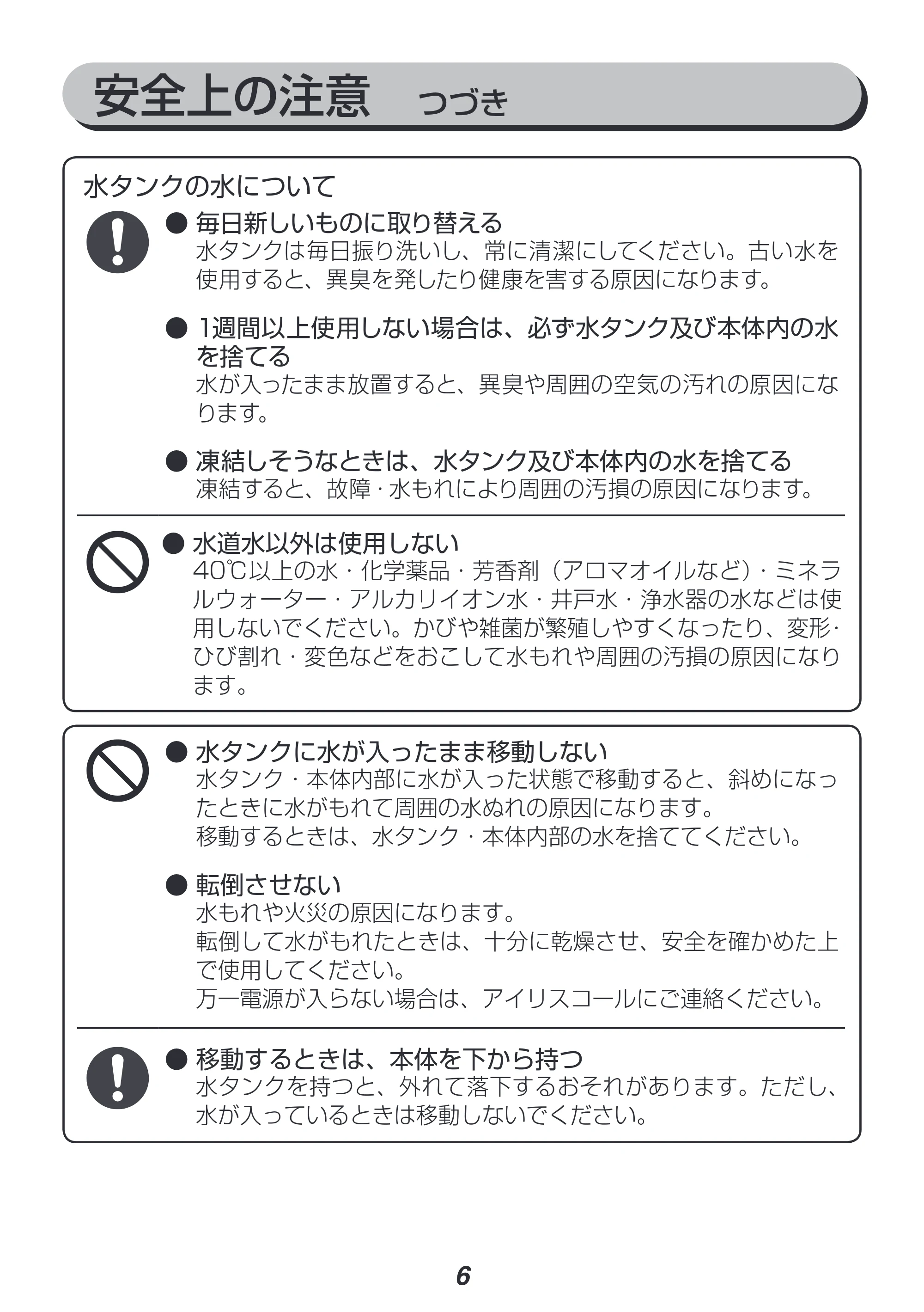 アイリスオーヤマ UHM-280BM 取扱説明書 — 原本ページ — 6ページ