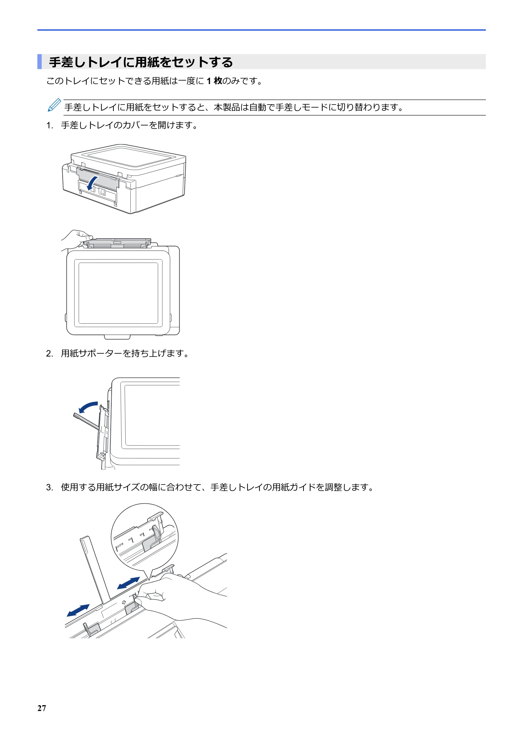 ブラザー SP-1 オンラインユーザーズガイド — 手差しトレイに用紙をセットする — 図版 31-1 — 31ページ