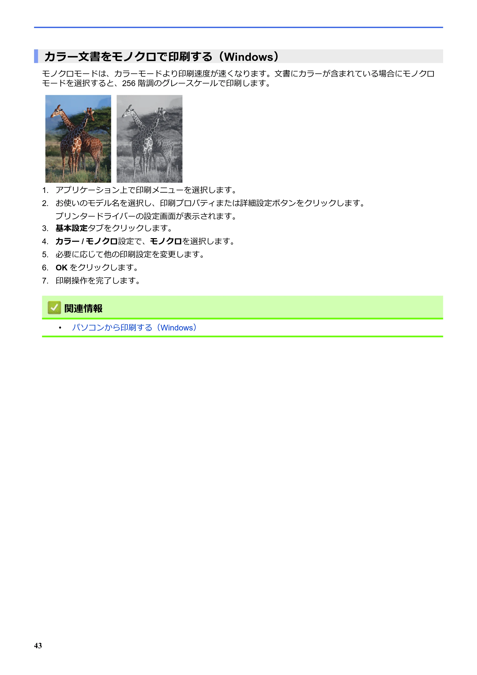 ブラザー SP-1 オンラインユーザーズガイド — カラー文書をモノクロで印刷する(Windows) — 原本ページ — 47ページ