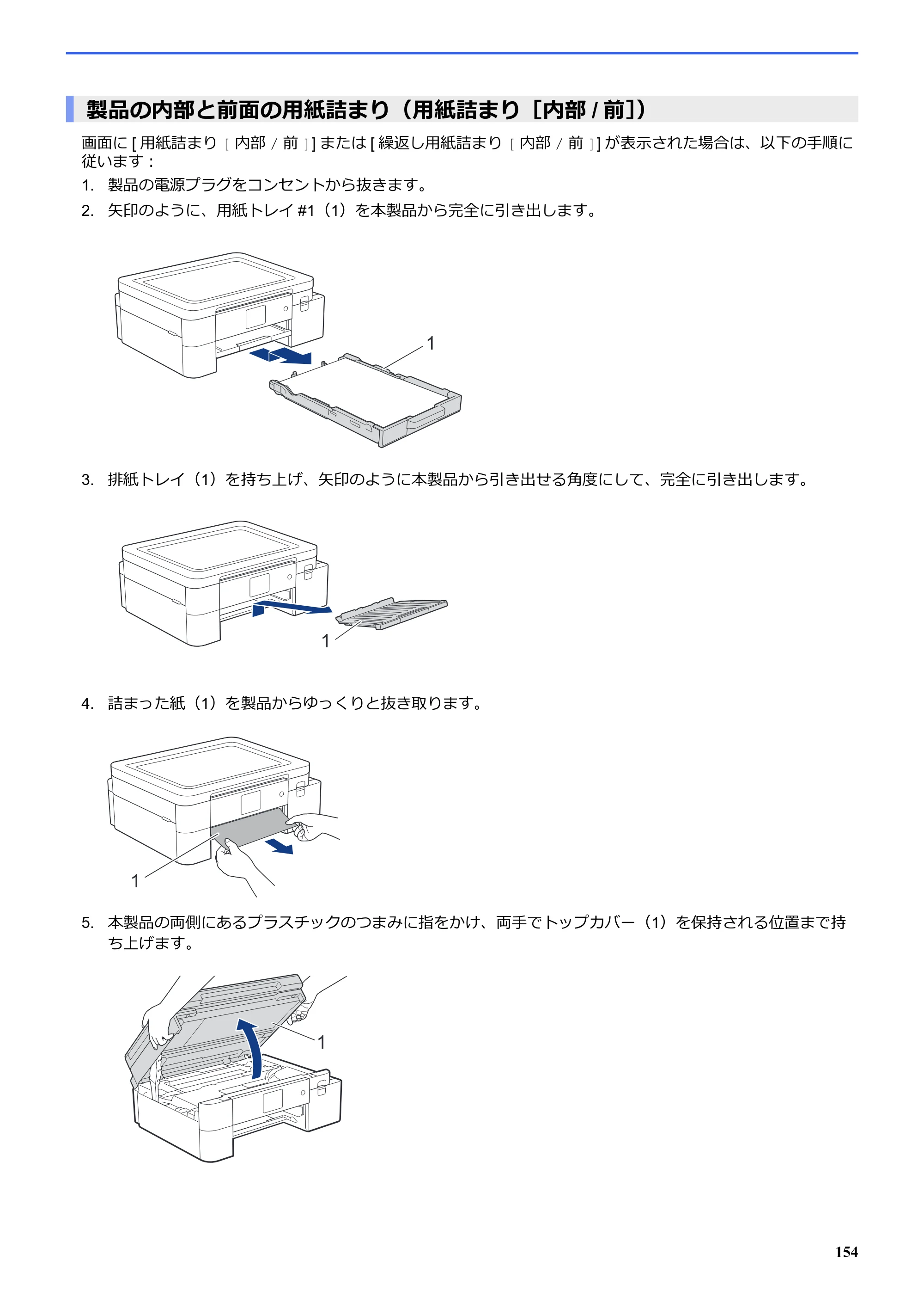ブラザー SP-1 オンラインユーザーズガイド — 製品の内部と前面の用紙詰まり（用紙詰まり［内部/前］） — 原本ページ — 158ページ