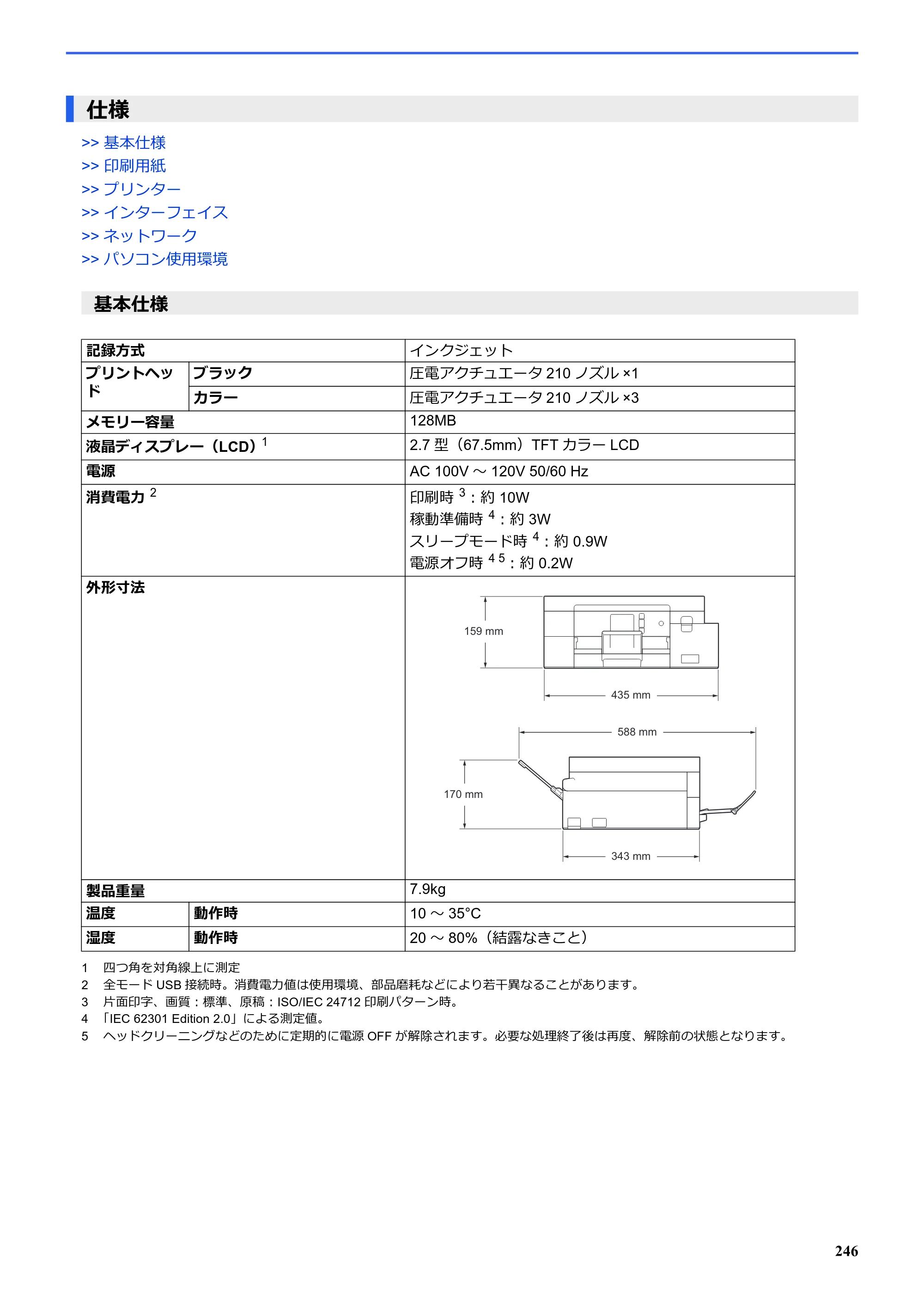 ブラザー SP-1 オンラインユーザーズガイド — 仕様 — 原本ページ — 250ページ