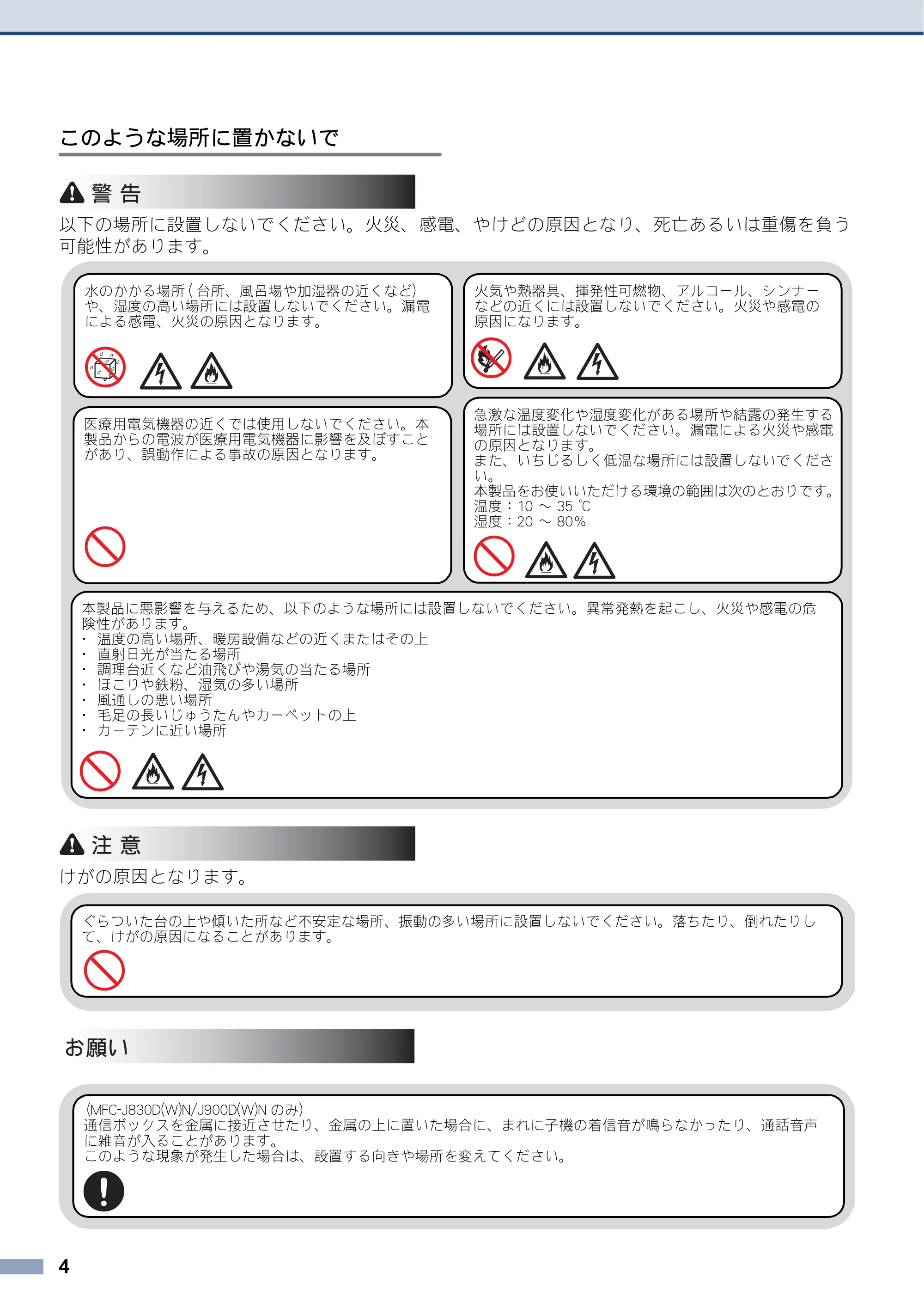 ブラザー DCP-J562N / DCP-J762N / DCP-J962N 安全にお使いいただくために — 原本ページ — 4ページ