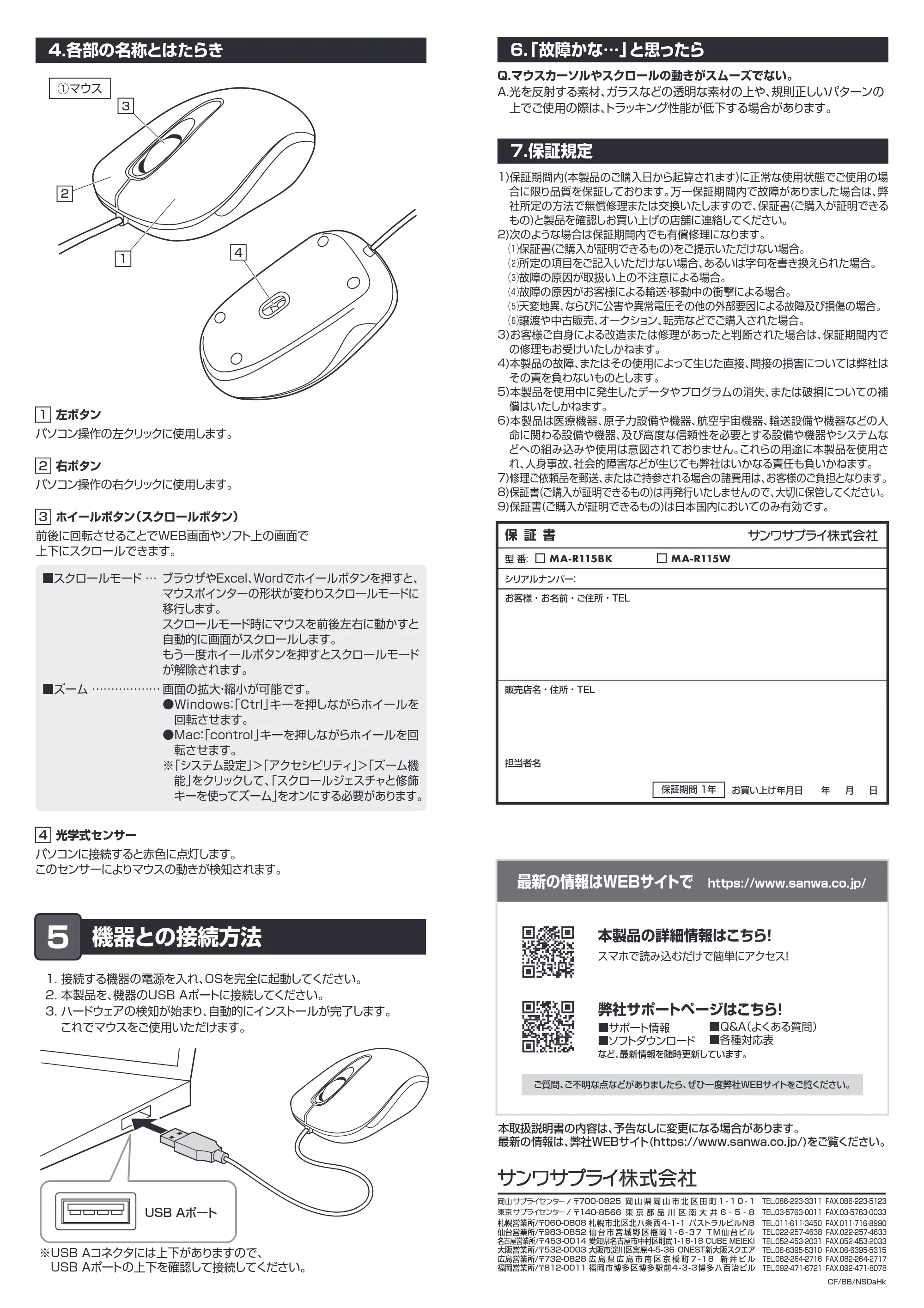 サンワサプライ MA-R115BK / MA-R115W 取扱説明書 — 原本ページ — 2ページ