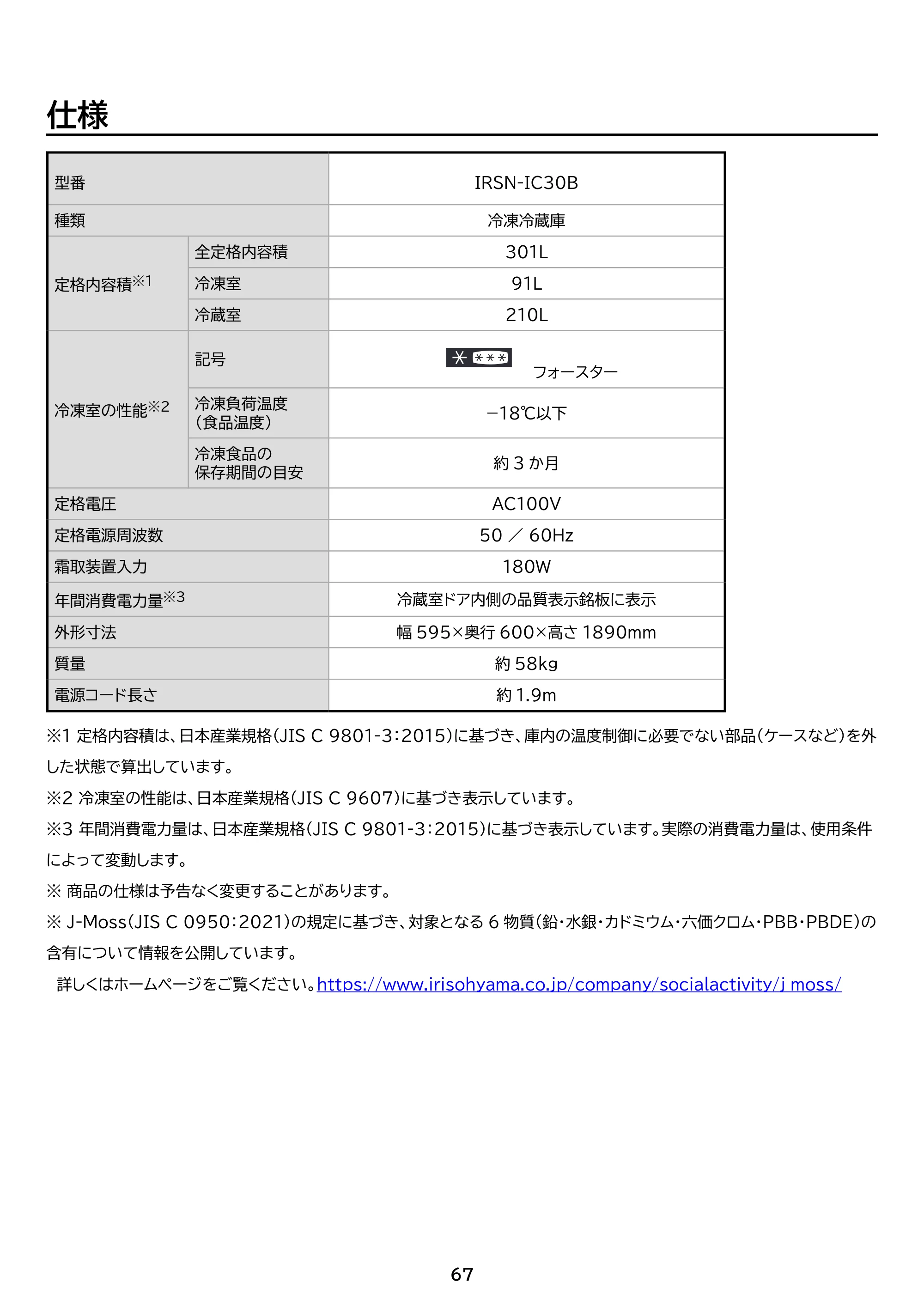 アイリスオーヤマ IRSN-IC30B 取扱説明書 — 原本ページ — 67ページ