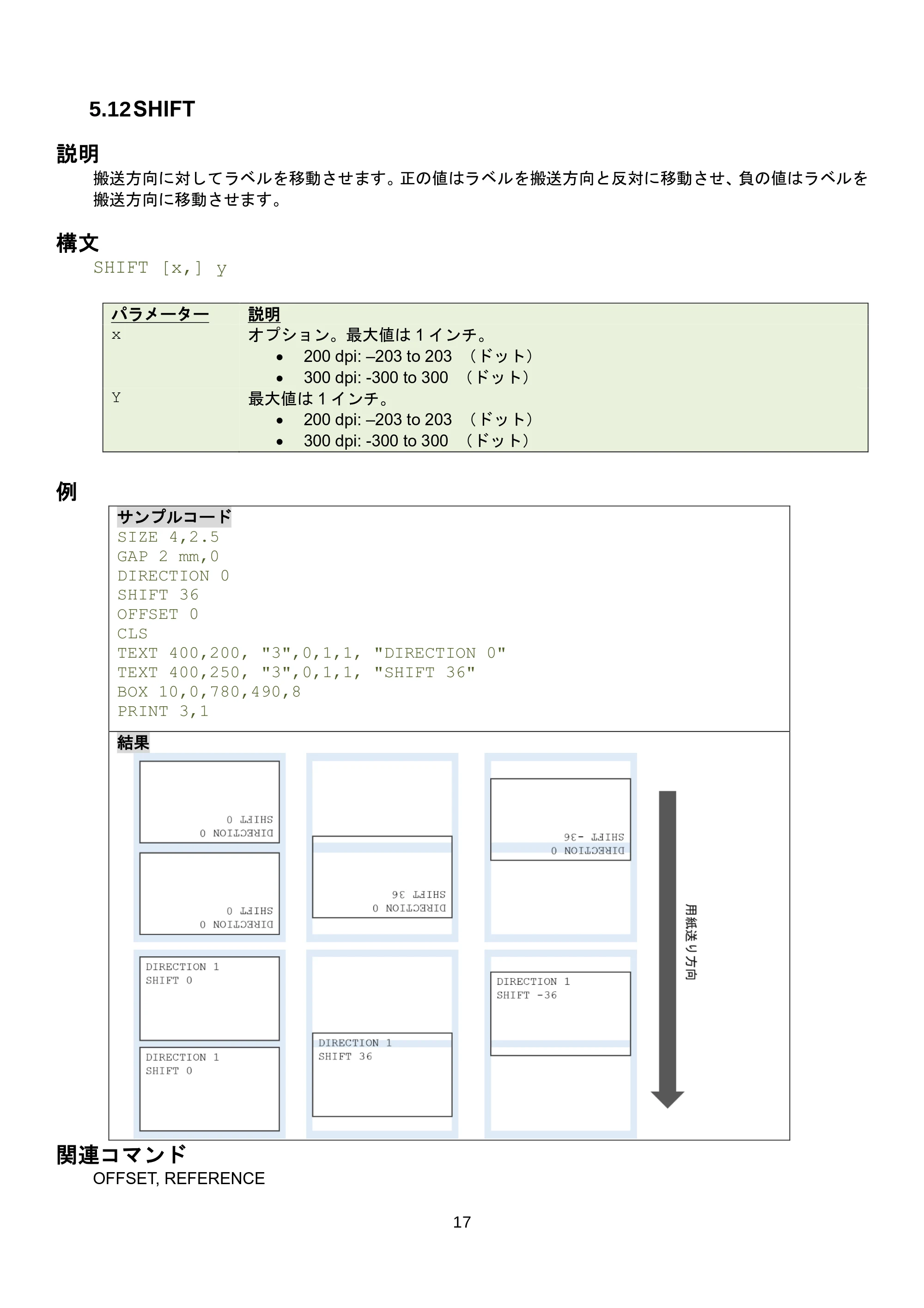 ブラザー RJ-3035B / RJ-2035B / TD-4420TN FBPLコマンドリファレンス — 5.17 BACKFEED — 原本ページ — 23ページ