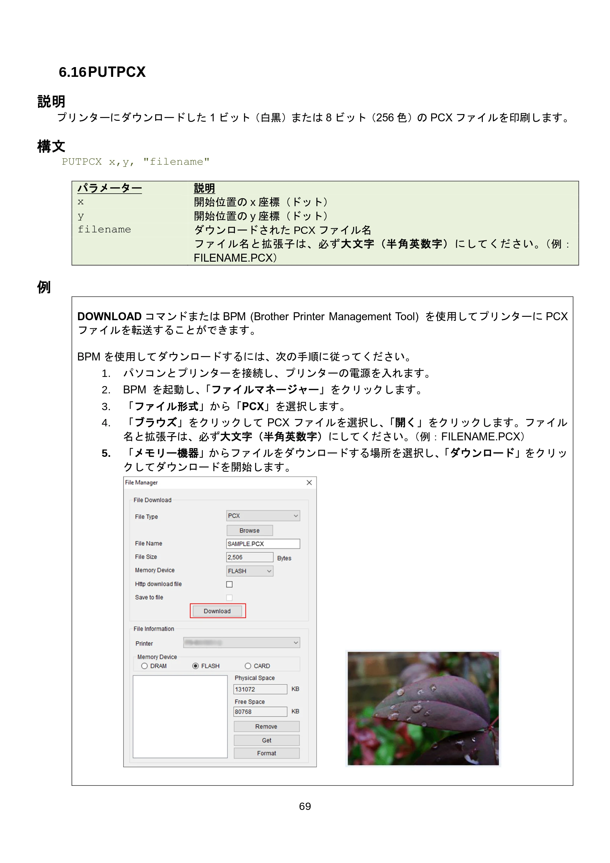 ブラザー RJ-3035B / RJ-2035B / TD-4420TN FBPLコマンドリファレンス — 原本ページ — 75ページ