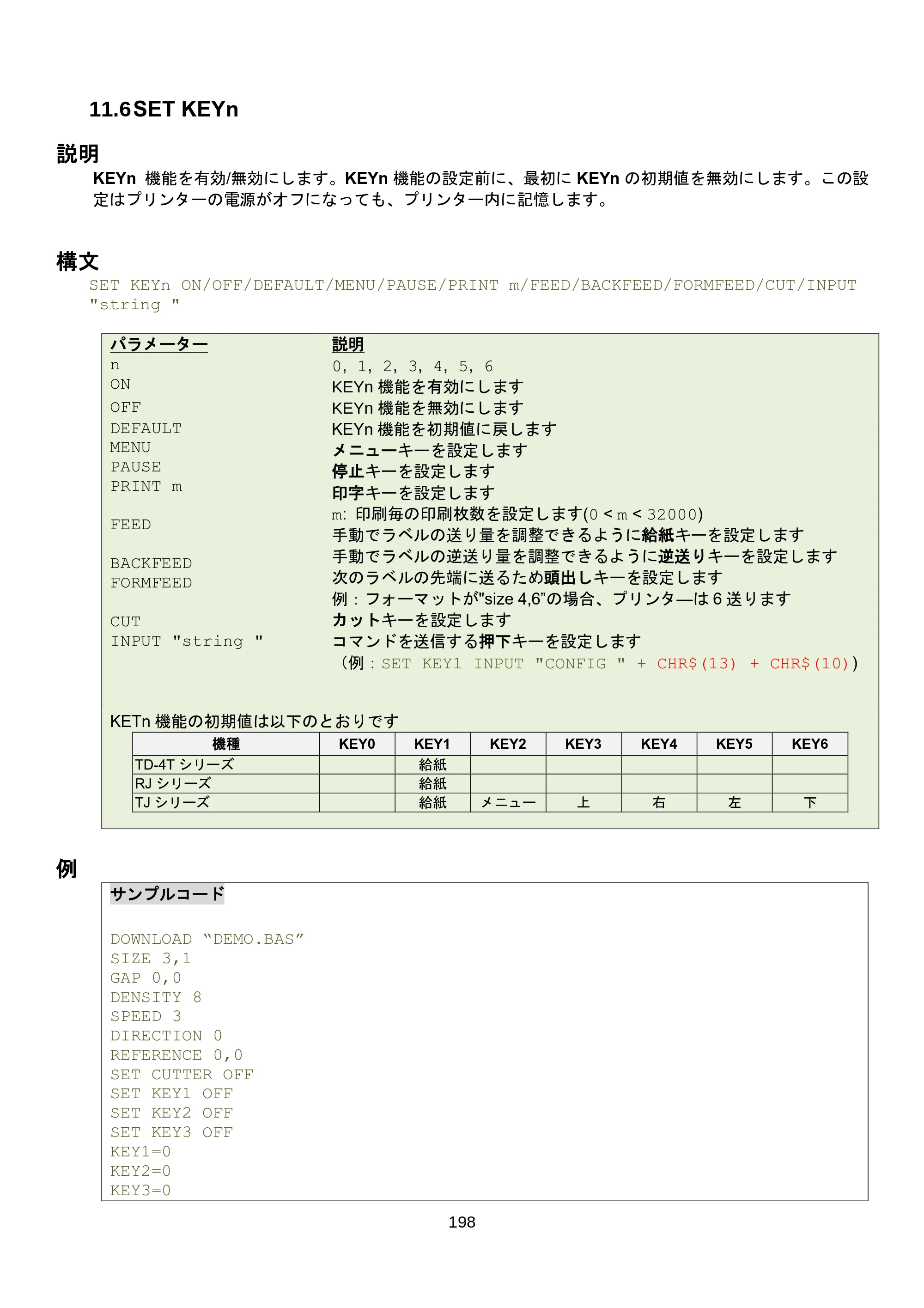 ブラザー RJ-3035B / RJ-2035B / TD-4420TN FBPLコマンドリファレンス — 11.11 SET GAP/SET BLINE — 原本ページ — 204ページ