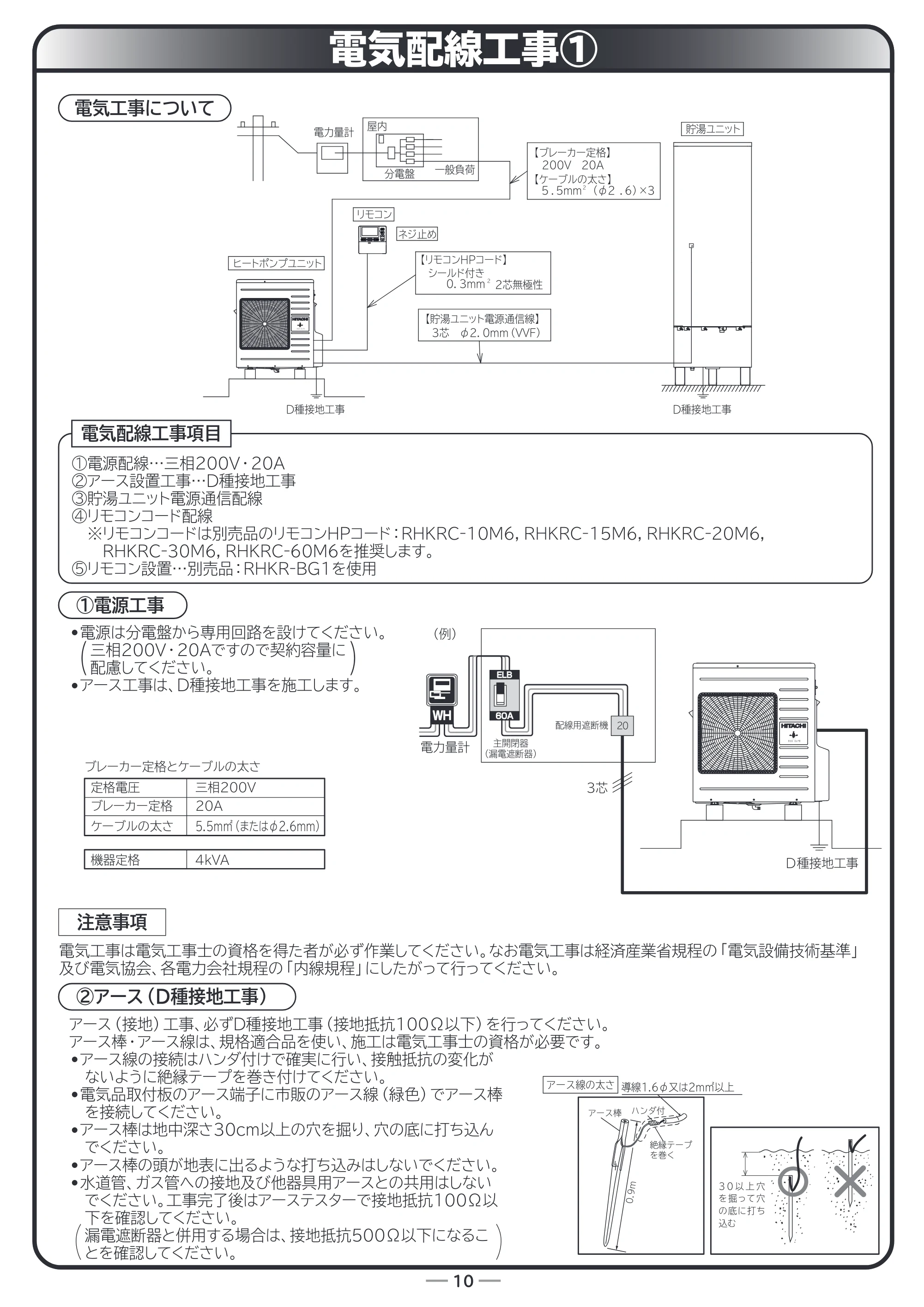 日立 RHK-10BD 取扱説明書 — 電気配線工事1 — 原本ページ — 49ページ