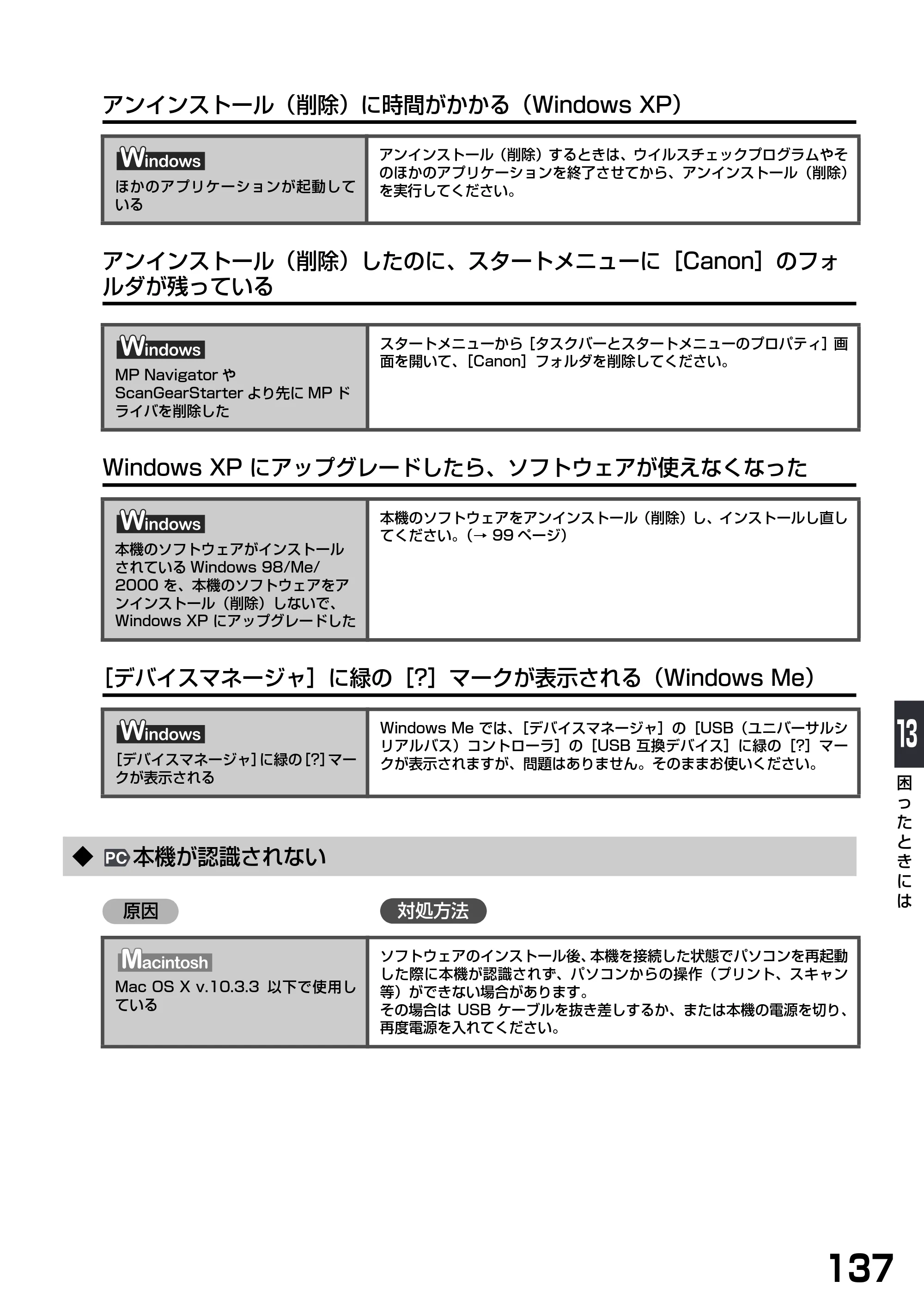 キヤノン PIXUS MP770 基本操作ガイド （PDF形式／6.02Mバイト） — ◆ 本機が認識されない — 原本ページ — 139ページ