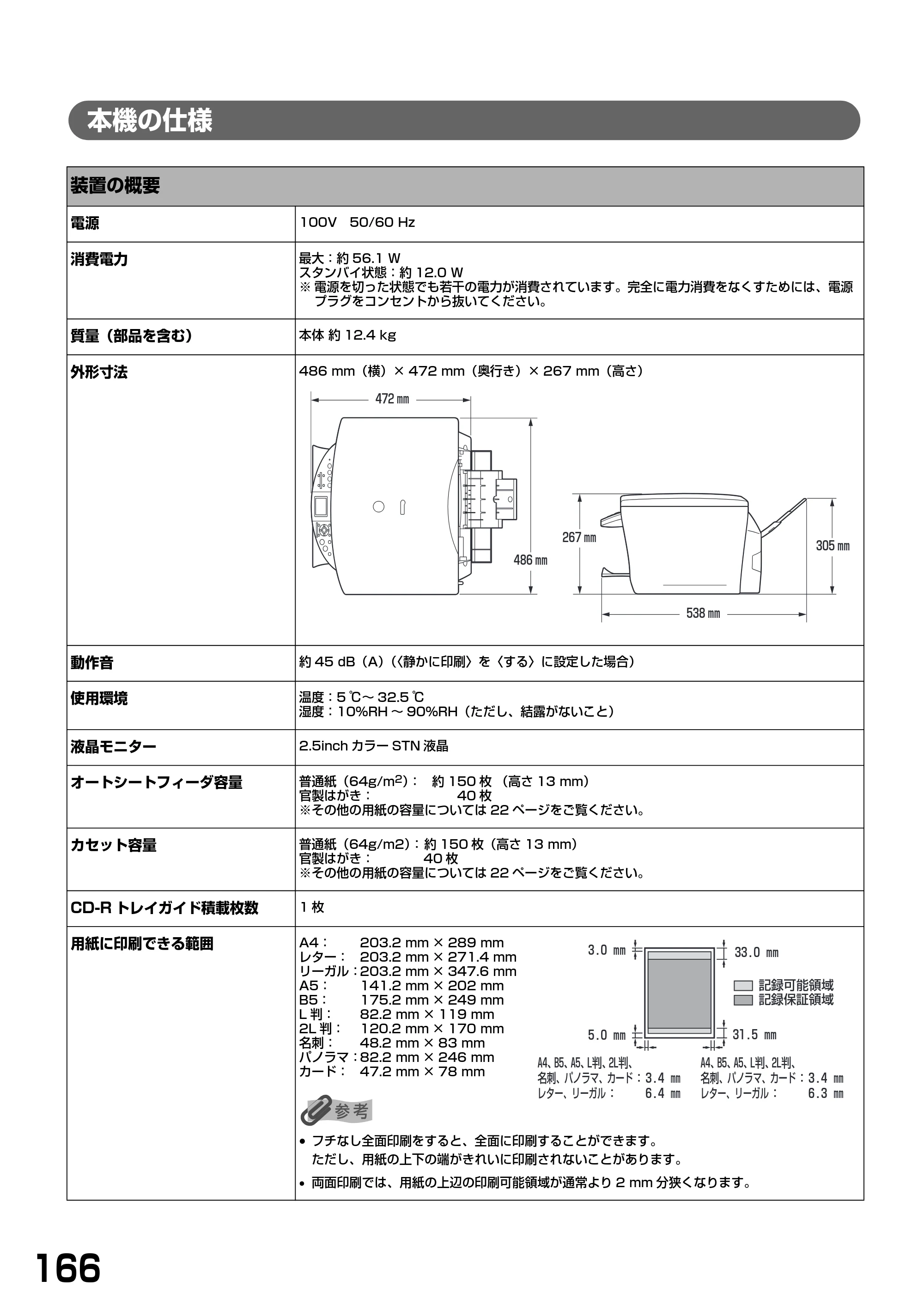 キヤノン PIXUS MP770 基本操作ガイド （PDF形式／6.02Mバイト） — 本機の仕様 — 原本ページ — 168ページ