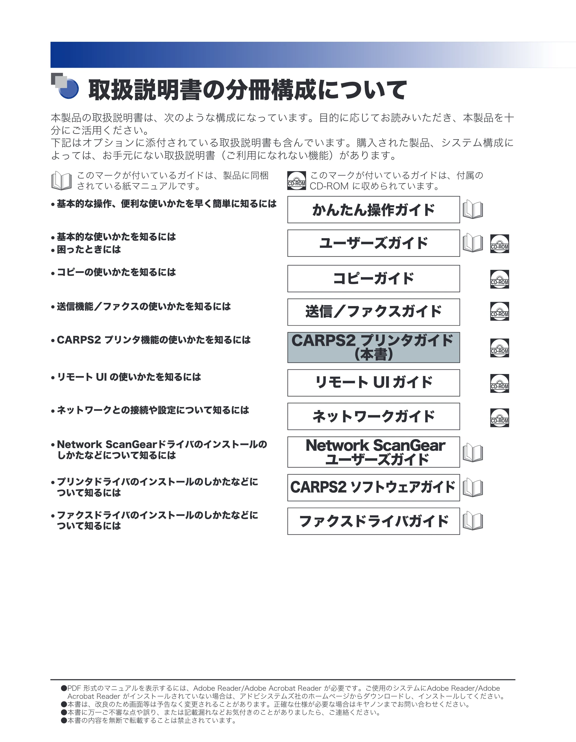 キヤノン CARPS2 プリンターガイド CARPS2 プリンターガイド （PDF形式／3.87Mバイト） — 原本ページ — 2ページ