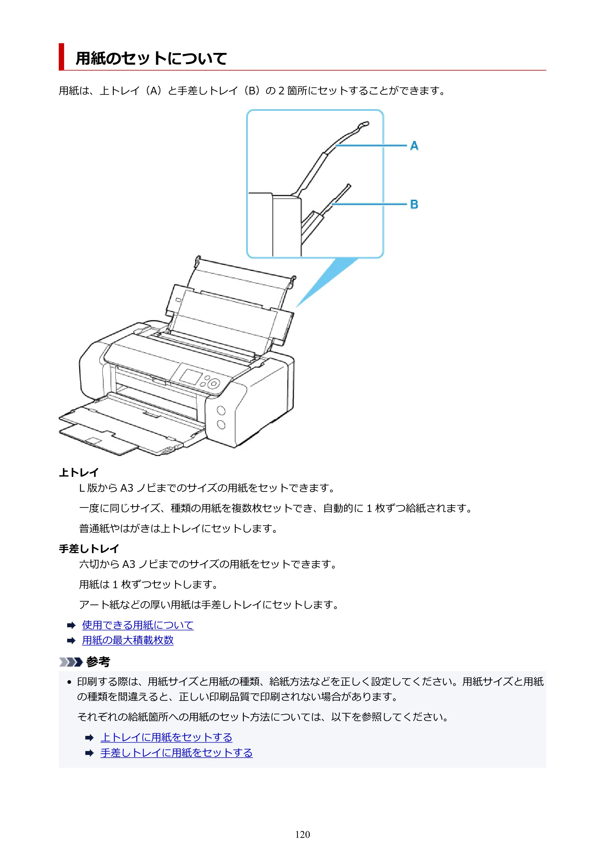 キヤノン imagePROGRAF PRO-G1 オンラインマニュアル PDF版 （Windows版） 2022年3月3日掲載（PDF：13.4MB） — 用紙のセットについて — 原本ページ — 120ページ