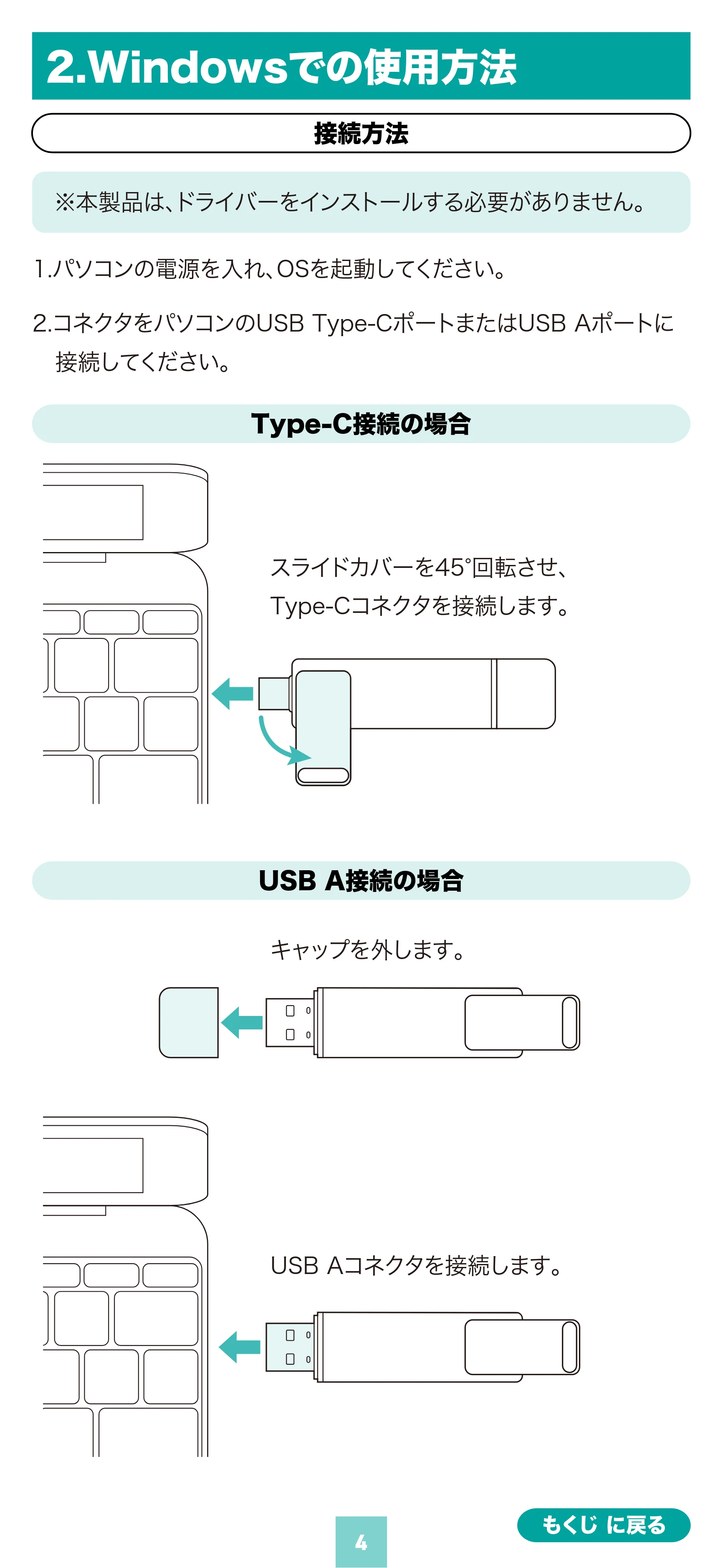 サンワサプライ 600-USSC512GB / 600-USSC1TB / 600-USSC256GB 取扱説明書 — 原本ページ — 4ページ