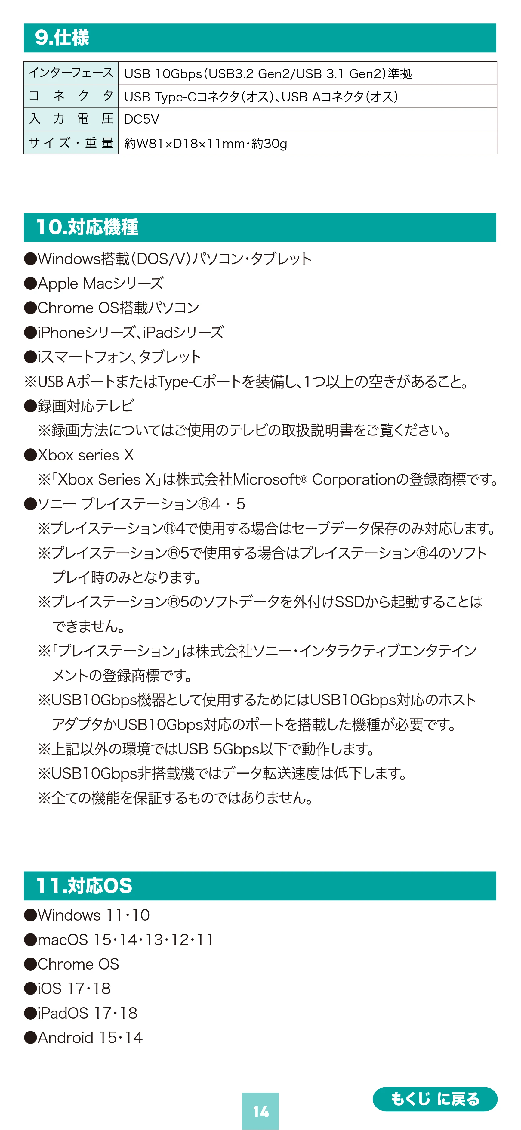サンワサプライ 600-USSC512GB / 600-USSC1TB / 600-USSC256GB 取扱説明書 — 原本ページ — 14ページ