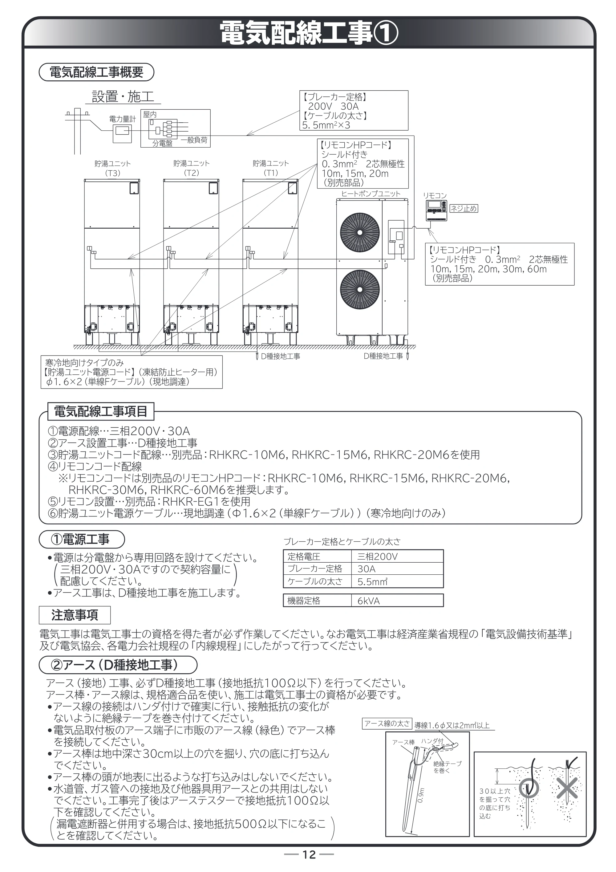 日立 RHK-15EJ / RHK-15EJK 据付説明書 — 原本ページ — 12ページ