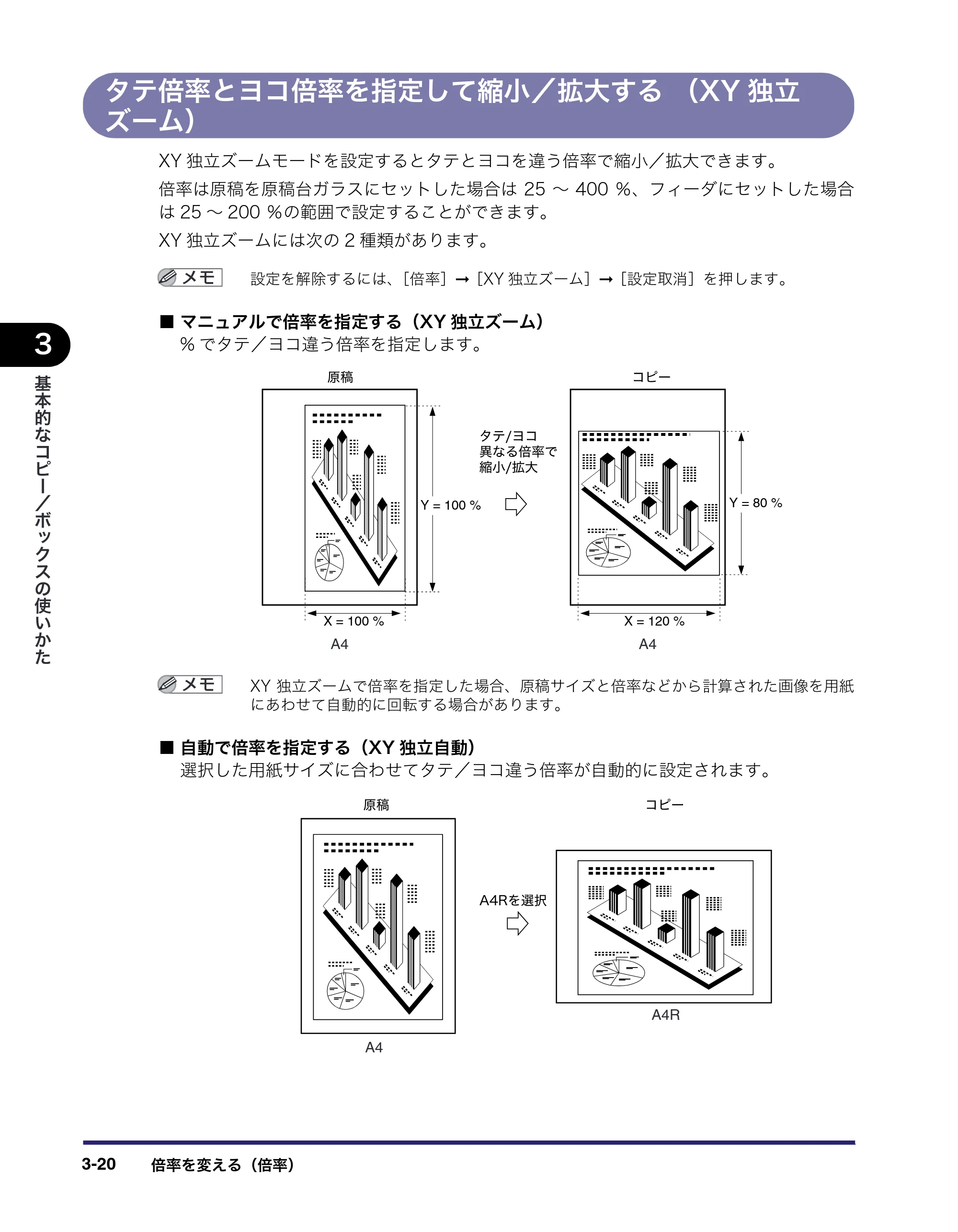キヤノン iR5075N/5065/5065N/5055/5055N コピー／ボックスガイド （PDF形式／15.56Mバイト） — タテ倍率とヨコ倍率を指定して縮小／拡大する （XY独立 ズーム） — 原本ページ — 122ページ