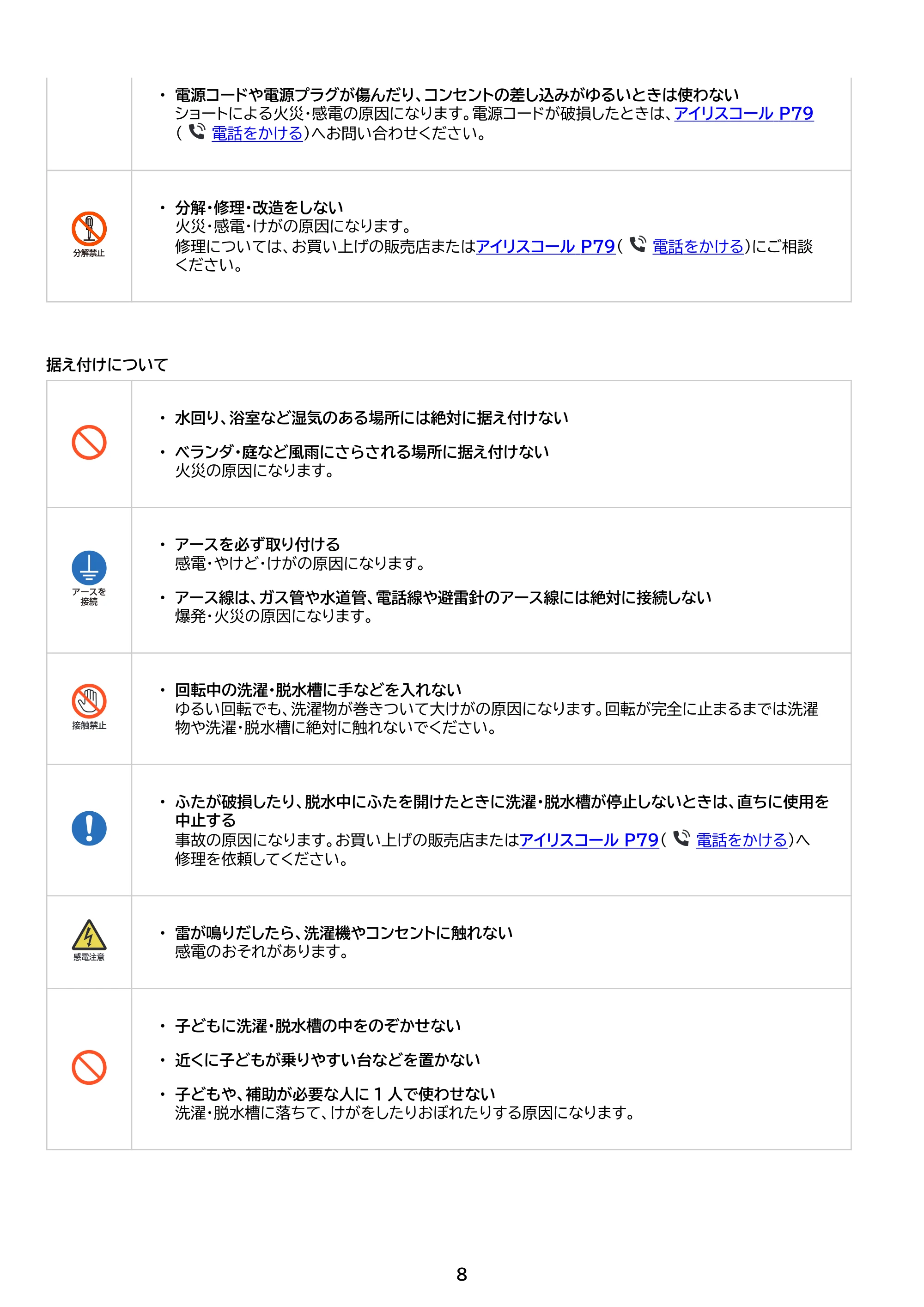 アイリスオーヤマ ITW-H1003H 取扱説明書 — 原本ページ — 8ページ