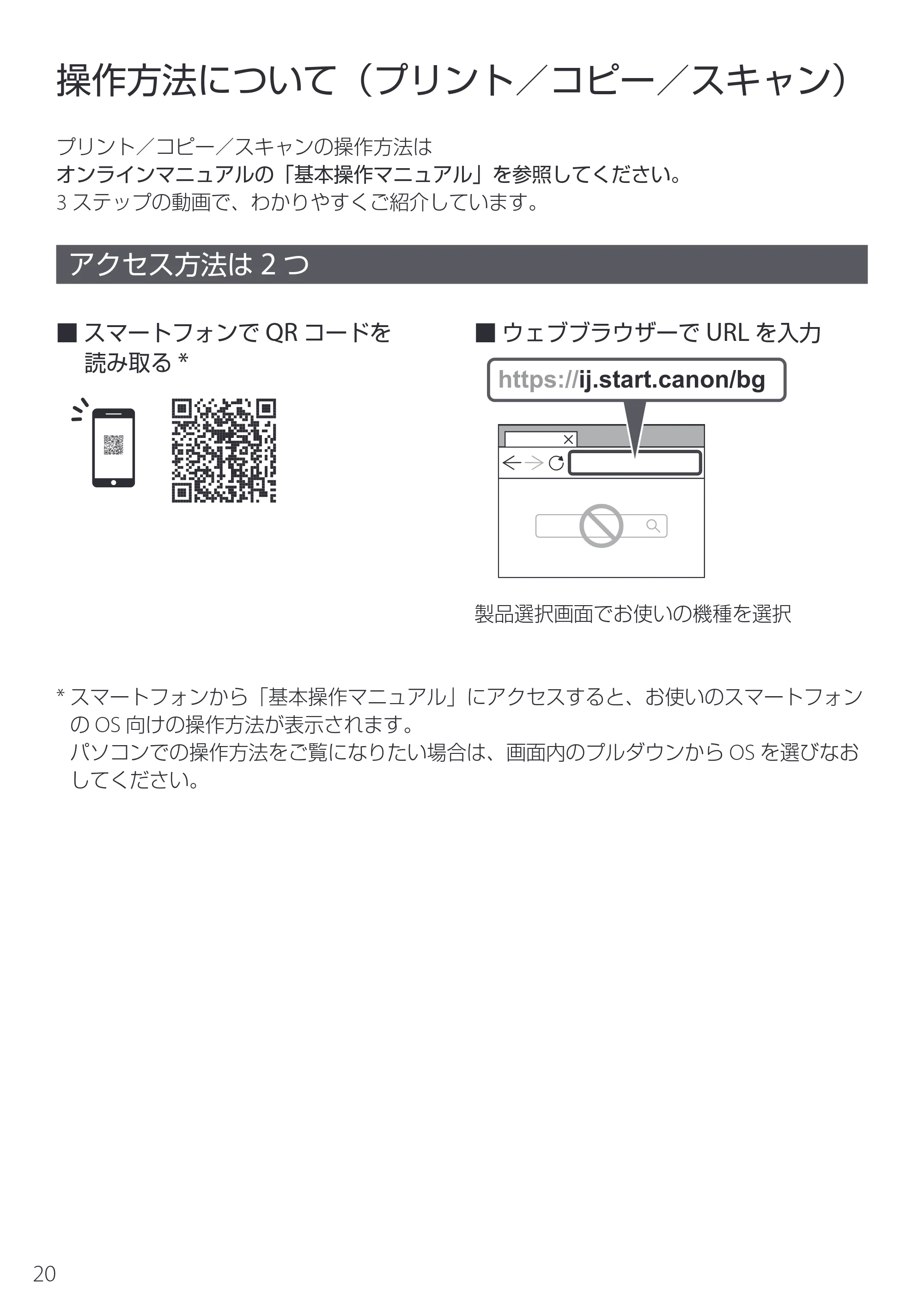 キヤノン PIXUS TS5530 設置・基本操作マニュアル 2025年10月22日掲載（PDF：5.9MB） — 操作方法について（プリント／コピー／スキャン） — 原本ページ — 22ページ