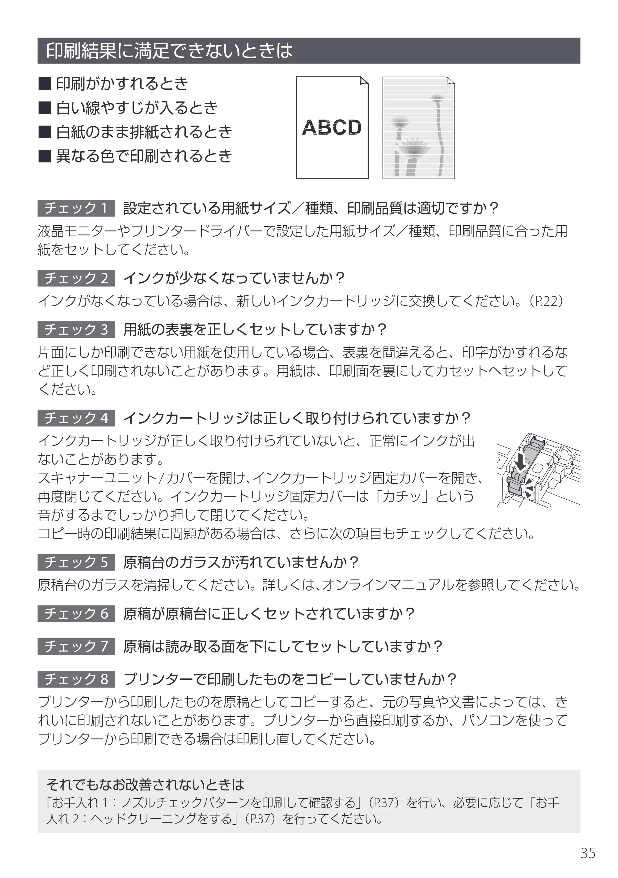 キヤノン PIXUS TS5530 設置・基本操作マニュアル 2025年10月22日掲載（PDF：5.9MB） — 印刷結果に満足できないときは — 原本ページ — 37ページ