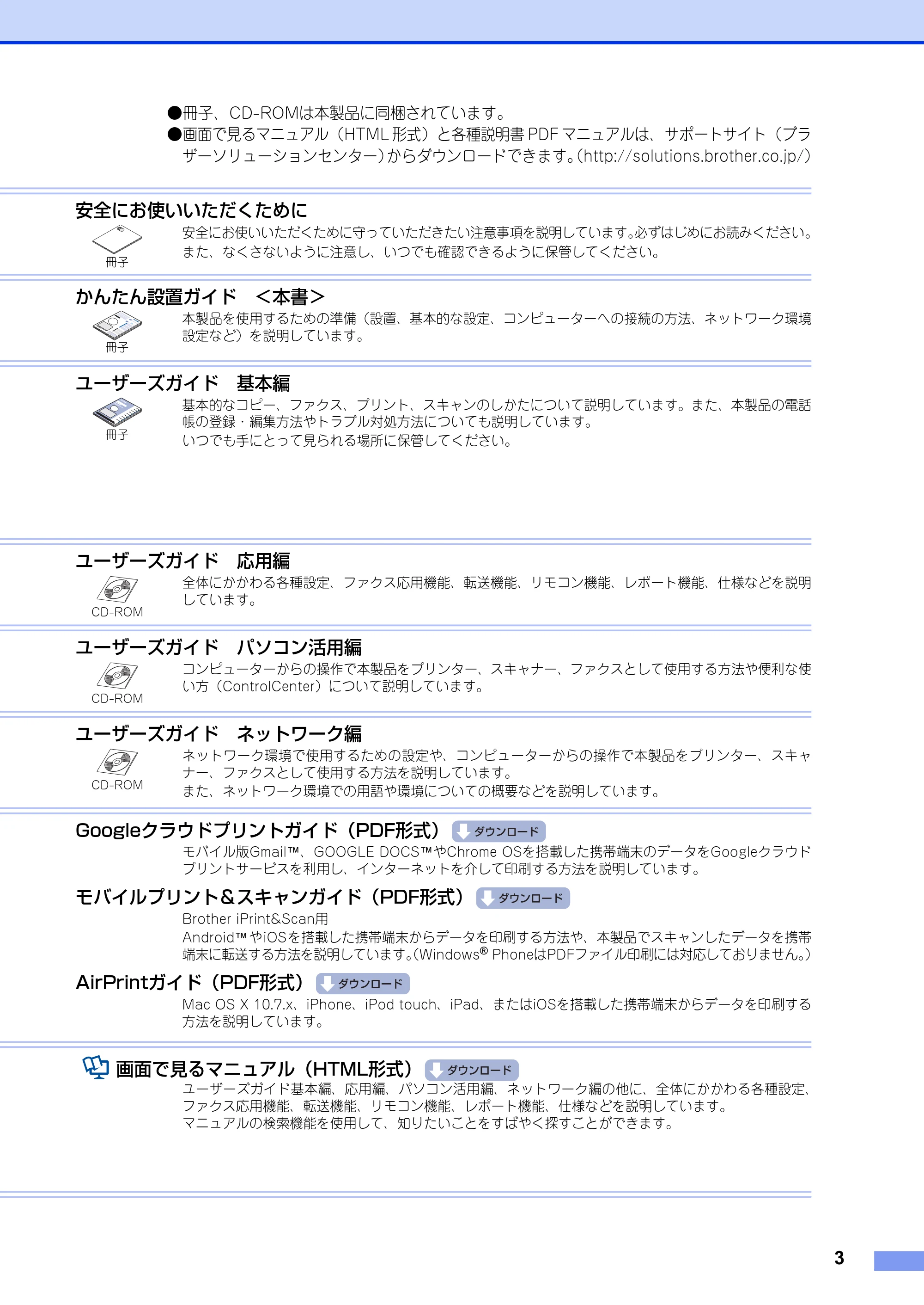 ブラザー MFC-8520DN かんたん設置ガイド — 原本ページ — 3ページ