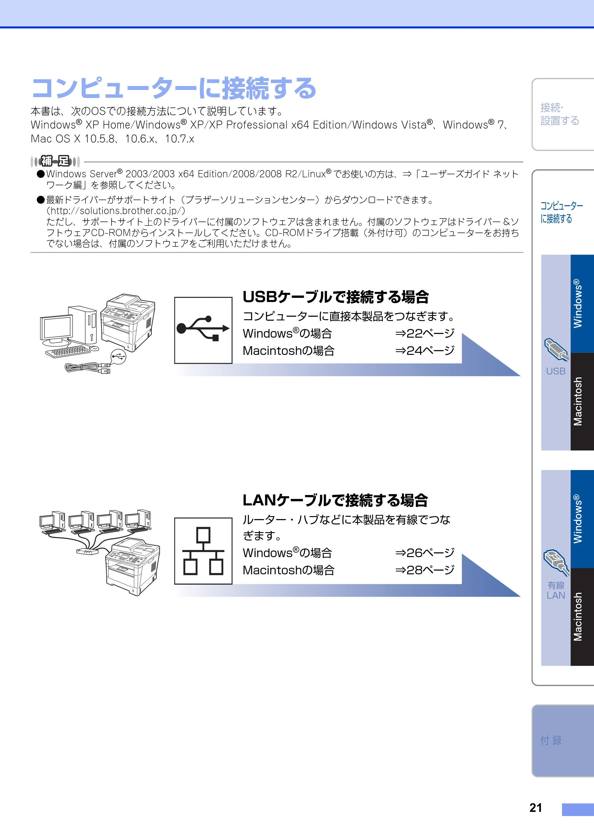 ブラザー MFC-8520DN かんたん設置ガイド — STEP2 コンピューターに接続する — 原本ページ — 21ページ