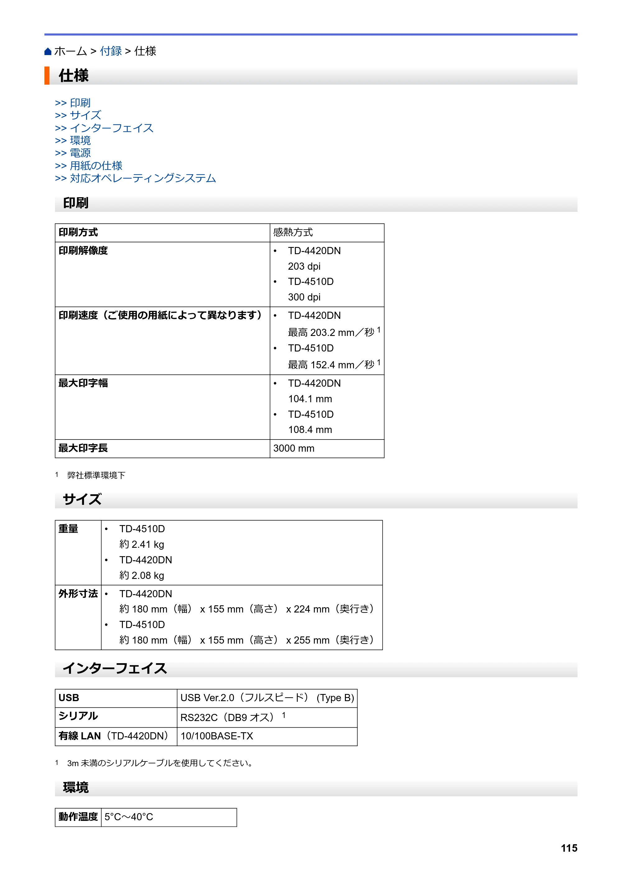 ブラザー TD-4420DN / TD-4510D ユーザーズガイド — 仕様 — 原本ページ — 118ページ