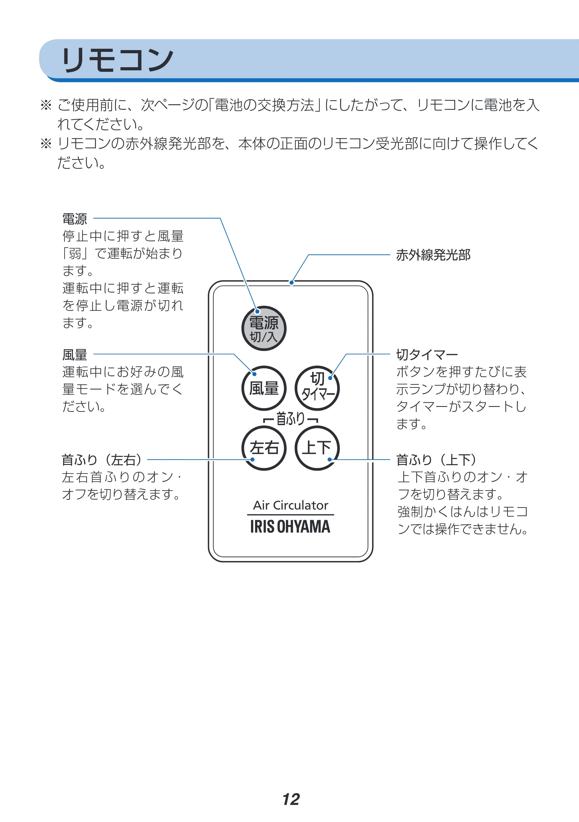 アイリスオーヤマ CFA-185 取扱説明書 — 原本ページ — 12ページ