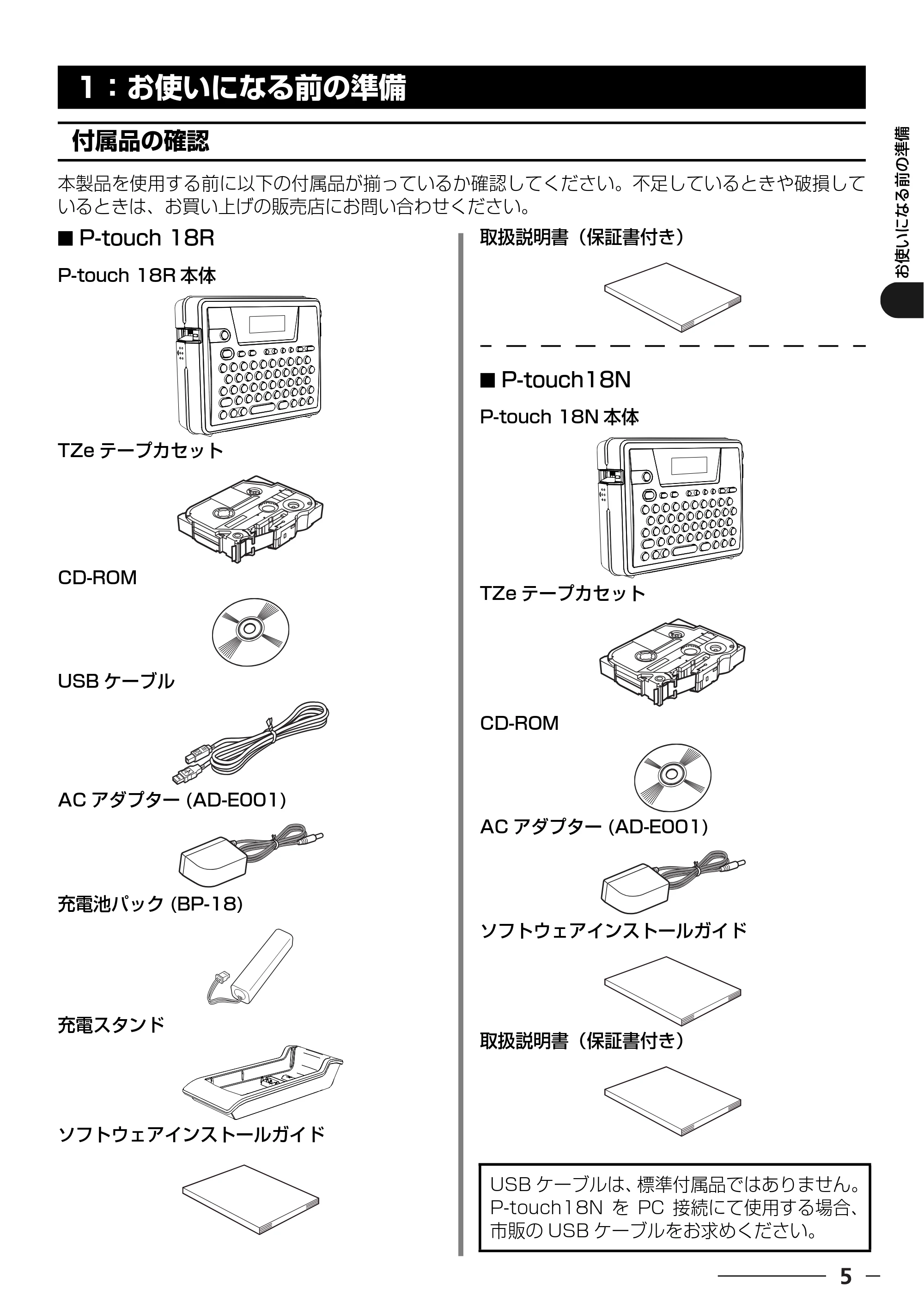ブラザー PT-18N/18R 取扱説明書 — お使いになる前の準備 — 原本ページ — 7ページ