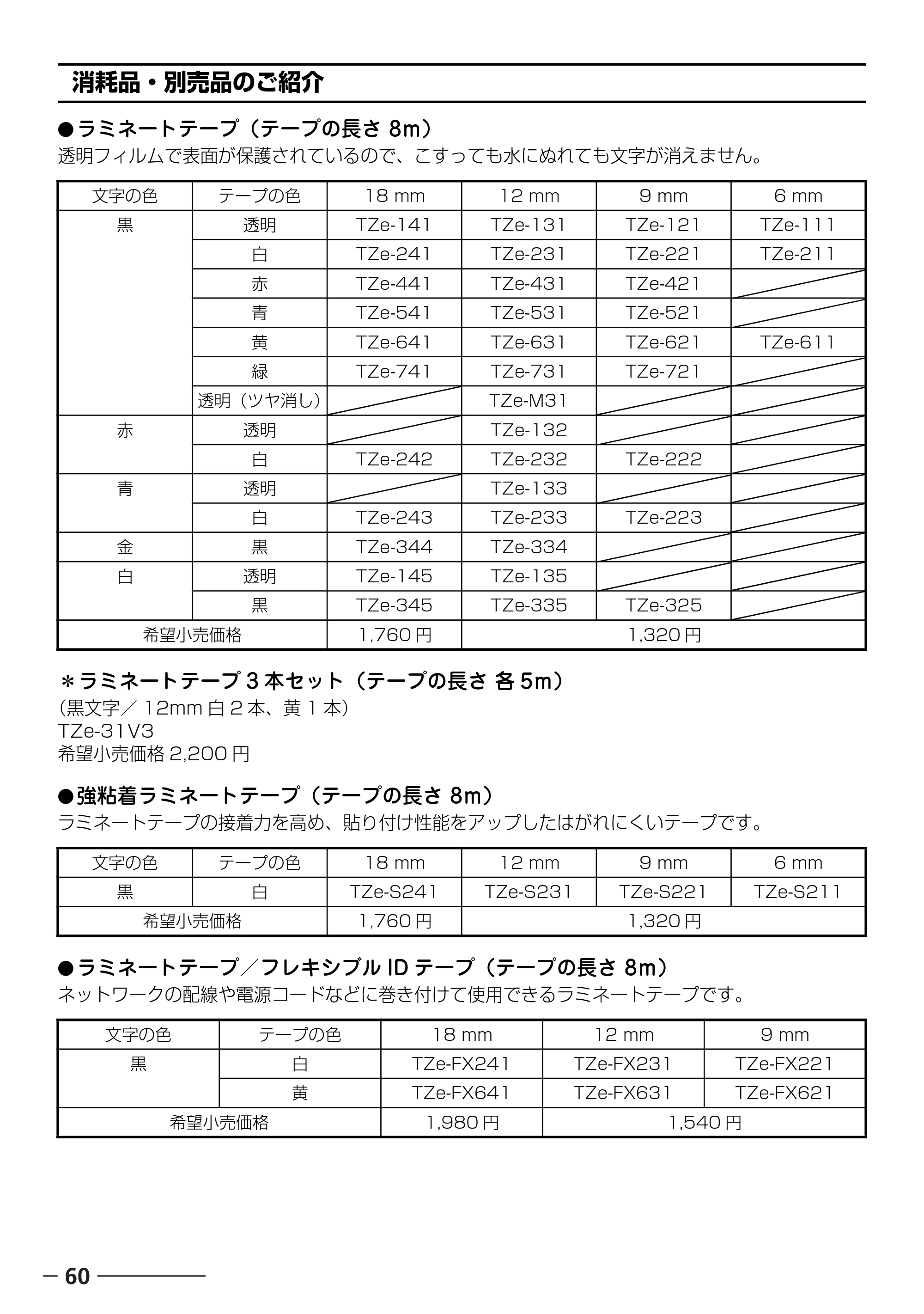 ブラザー PT-18N/18R 取扱説明書 — 消耗品・別売品のご紹介 — 原本ページ — 62ページ