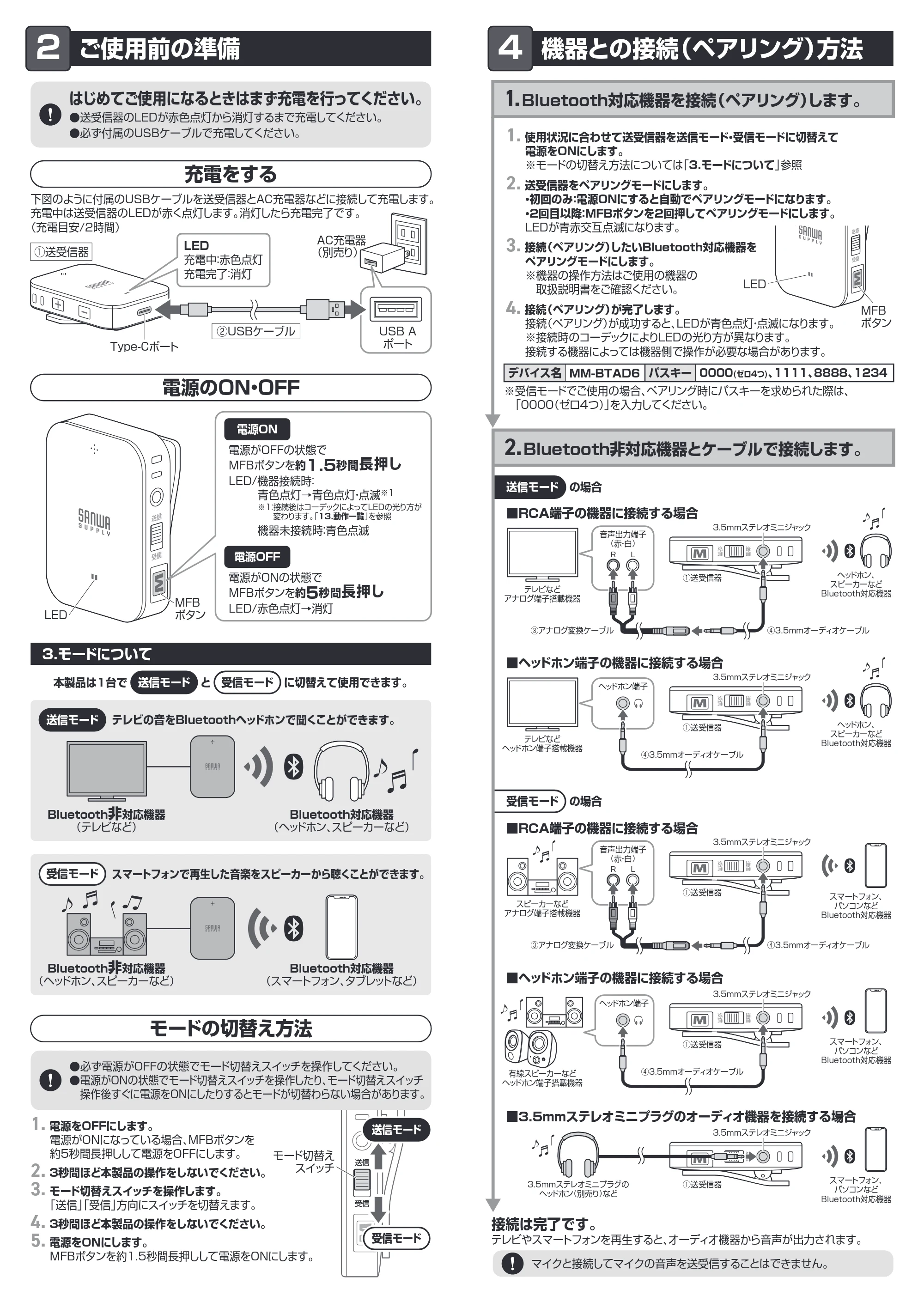 サンワサプライ MM-BTAD6 取扱説明書 — 原本ページ — 2ページ