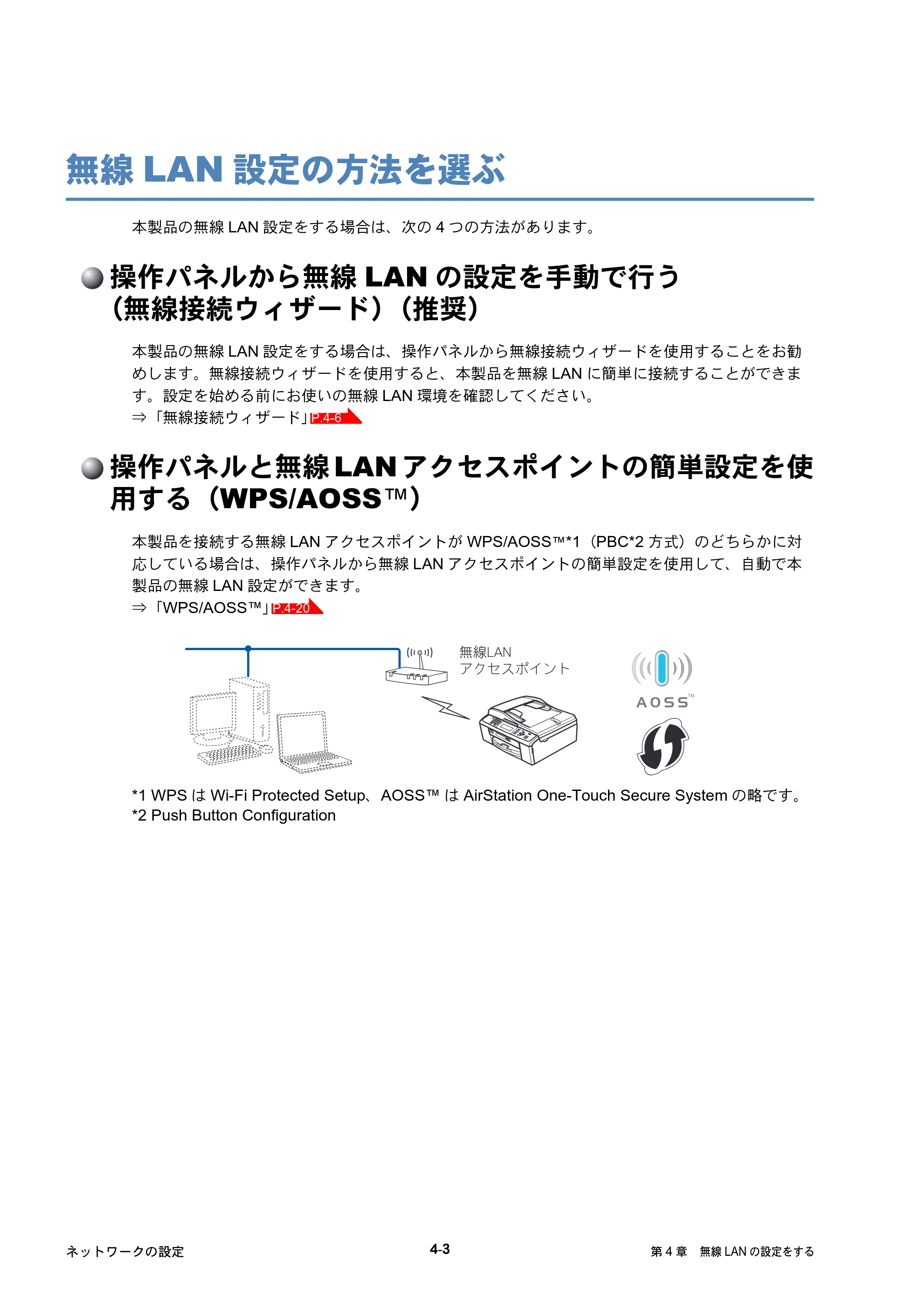 ブラザー DCP-J515N / DCP-J715N / MFC-J615N ユーザーズガイド ～ネットワーク設定編～ — 無線LAN設定の方法を選ぶ — 原本ページ — 44ページ