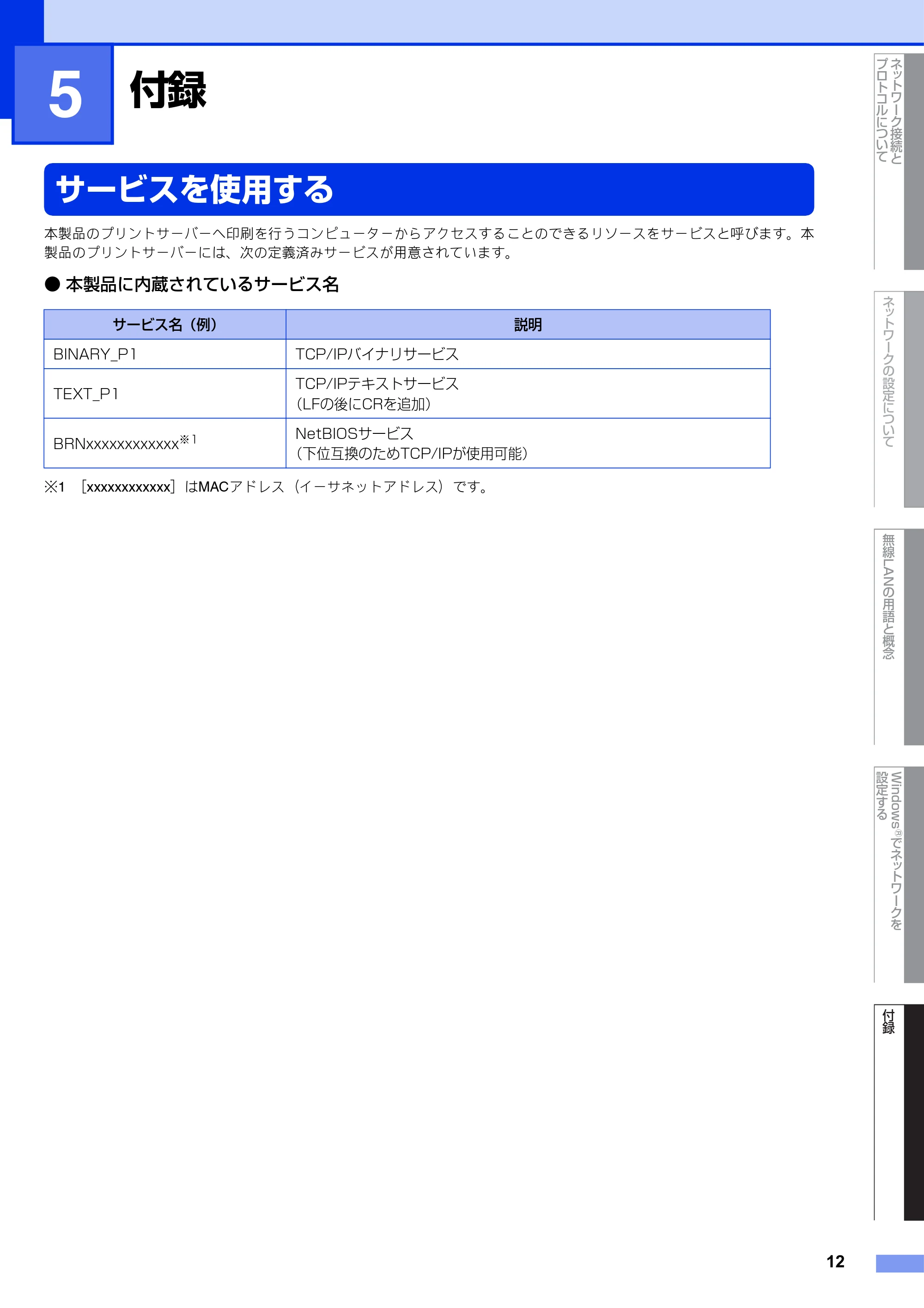 ブラザー DCP-J540N / DCP-J740N / DCP-J940N-B/W/ECO ユーザーズガイド ~ネットワーク知識編~ — 第5章 付録 — 原本ページ — 13ページ