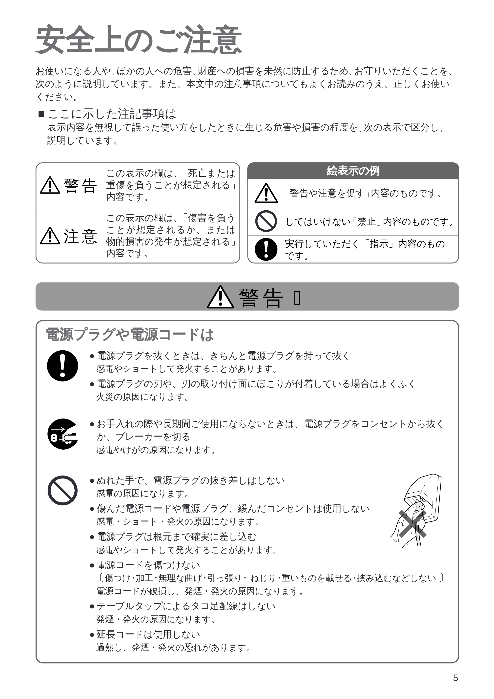 日立 WM-PH125V / WM-PH200V / WM-PH400V 取扱説明書 — 安全上のご注意 — 原本ページ — 5ページ