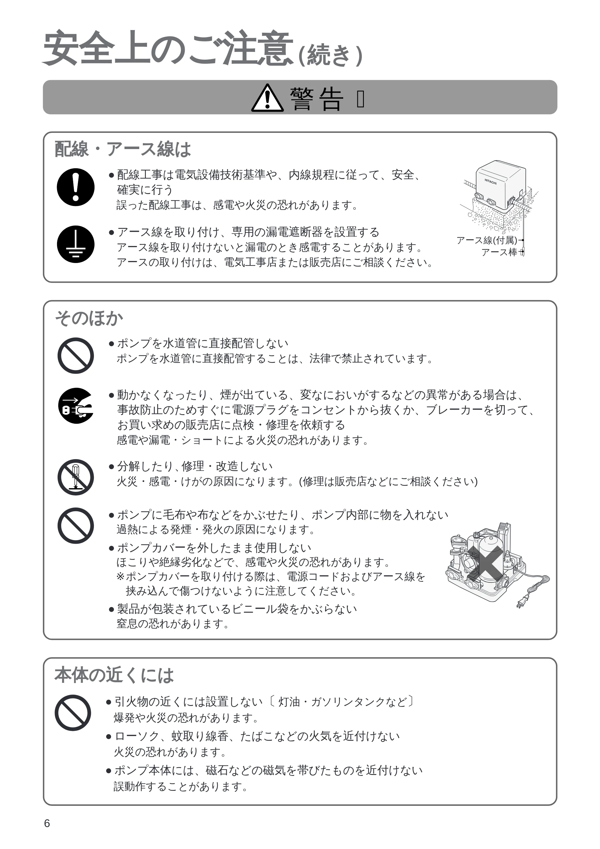 日立 WM-PH125V / WM-PH200V / WM-PH400V 取扱説明書 — 安全上のご注意(続き) — 原本ページ — 6ページ