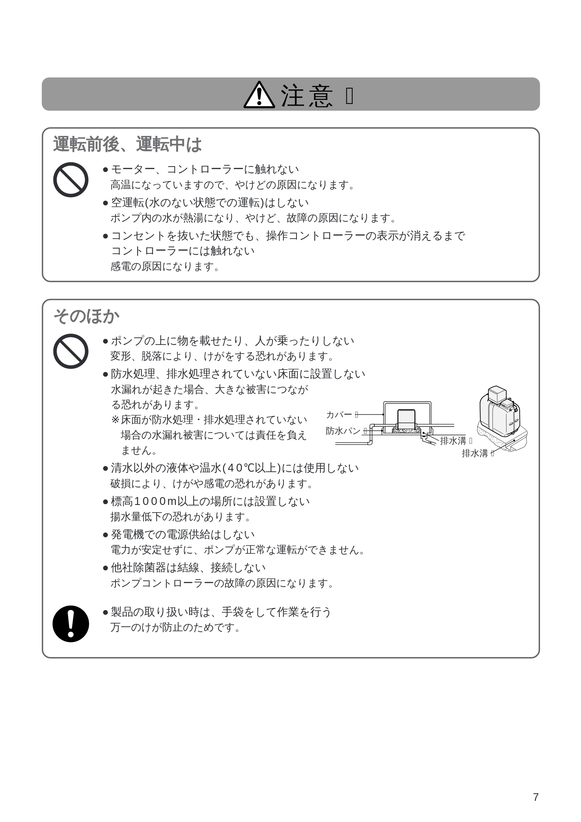 日立 WM-PH125V / WM-PH200V / WM-PH400V 取扱説明書 — 運転前後、運転中は — 原本ページ — 7ページ