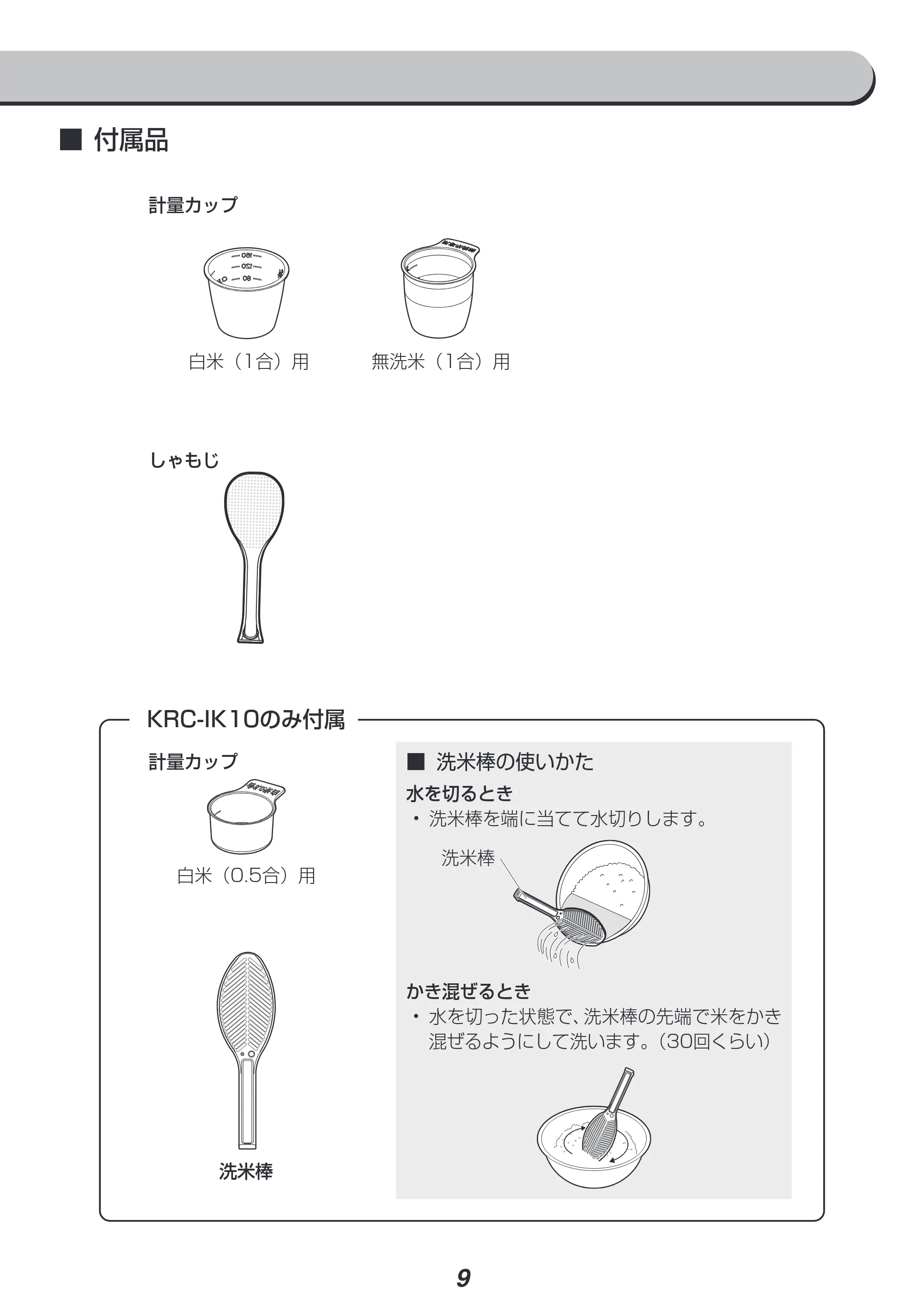 アイリスオーヤマ KRC-IK10 取扱説明書 — 原本ページ — 9ページ