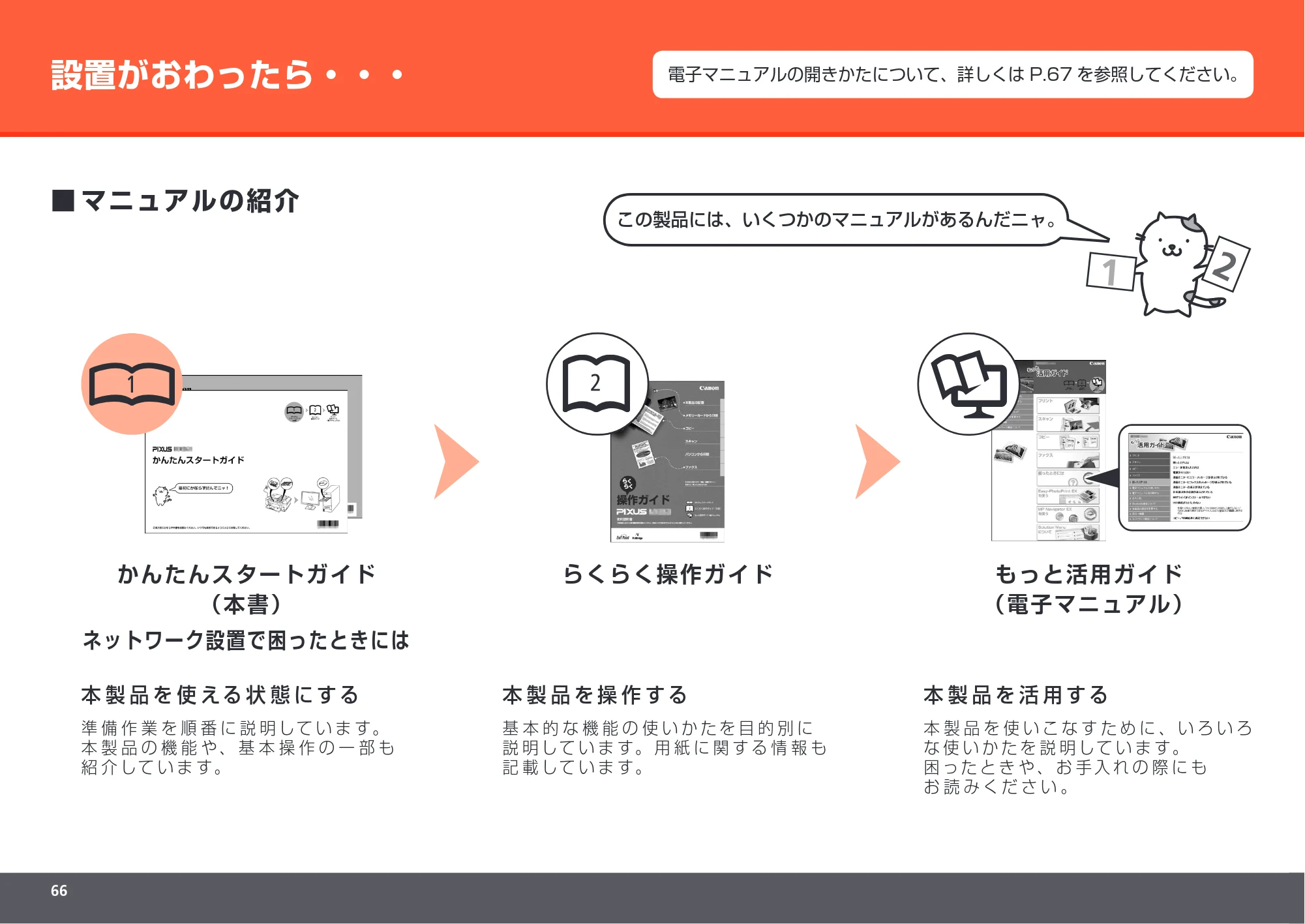 キヤノン PIXUS MX860 かんたんスタートガイド （PDF形式／10.86Mバイト） — 設置がおわったら・・・ — 原本ページ — 68ページ