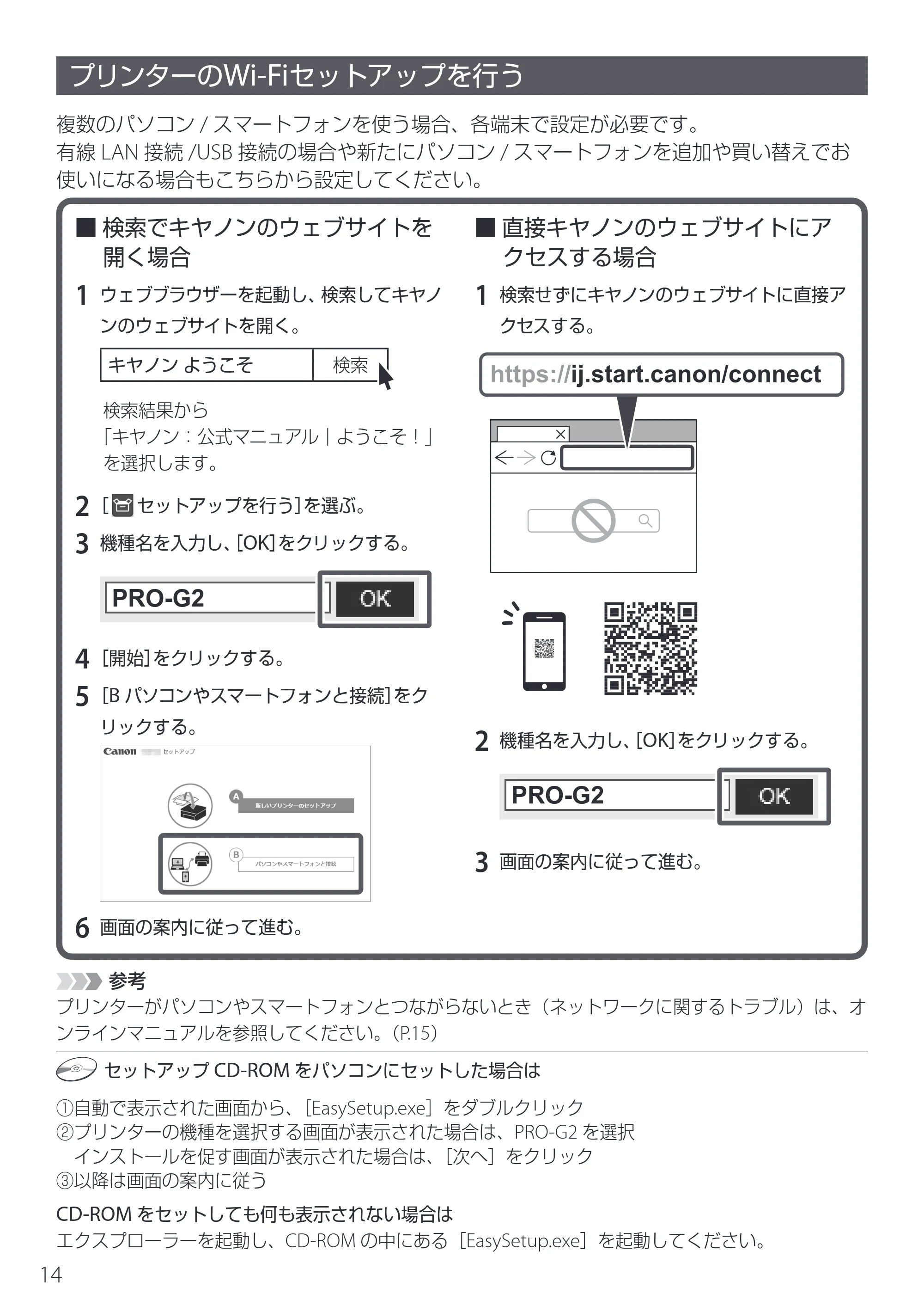 キヤノン imagePROGRAF PRO-G2 設置・基本操作マニュアル 2025年3月11日掲載（PDF：4.7MB） — プリンターのWi-Fiセットアップを行う — 原本ページ — 16ページ