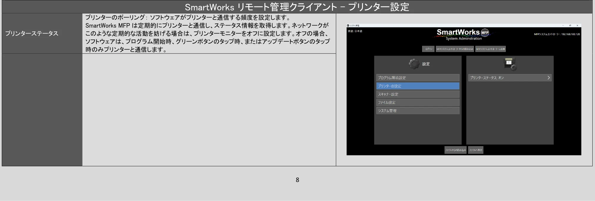 キヤノン TX-4200・TX-3200・TX-2200 / TZ-32000 SmartWorksリモート管理クライアント PDF版ヘルプ 2024年10月2日掲載 (PDF形式/1.3Mバイト) — SmartWorks リモート管理クライアント - プリンター設定 — 原本ページ — 8ページ