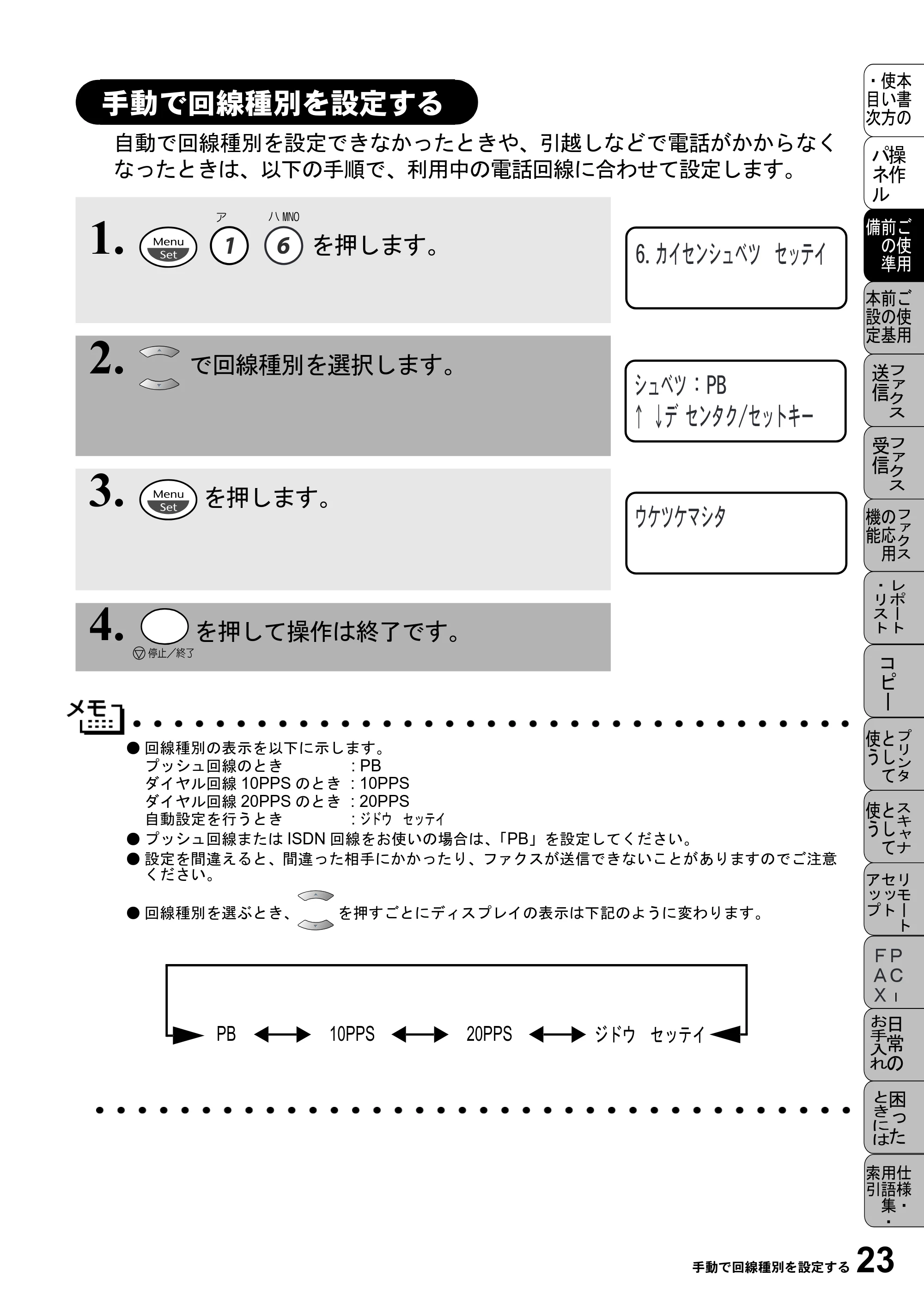 ブラザー MFC-6800J 取扱説明書（本体） — 手動で回線種別を設定する — 原本ページ — 37ページ