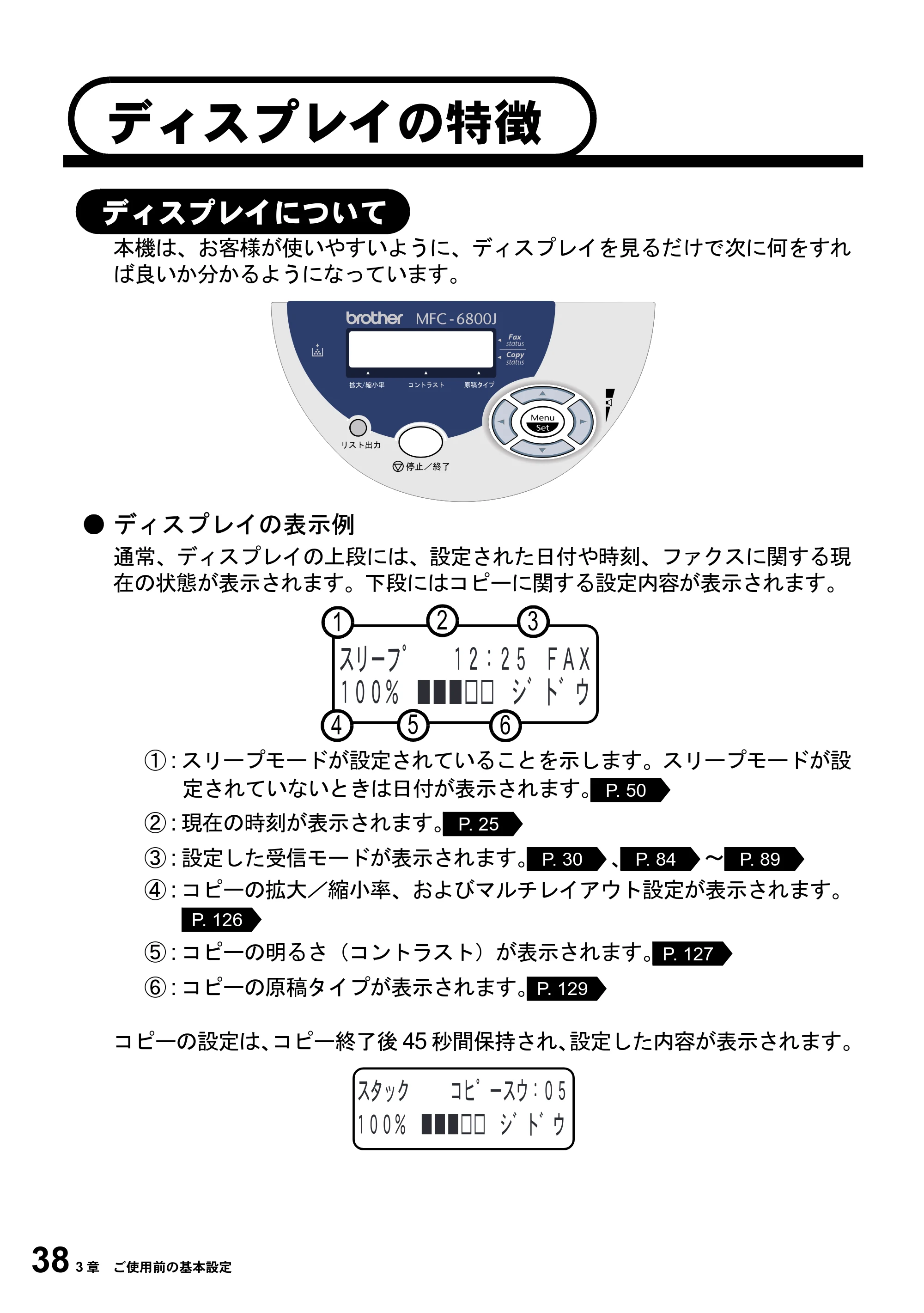 ブラザー MFC-6800J 取扱説明書（本体） — ディスプレイの特徴 — 原本ページ — 52ページ