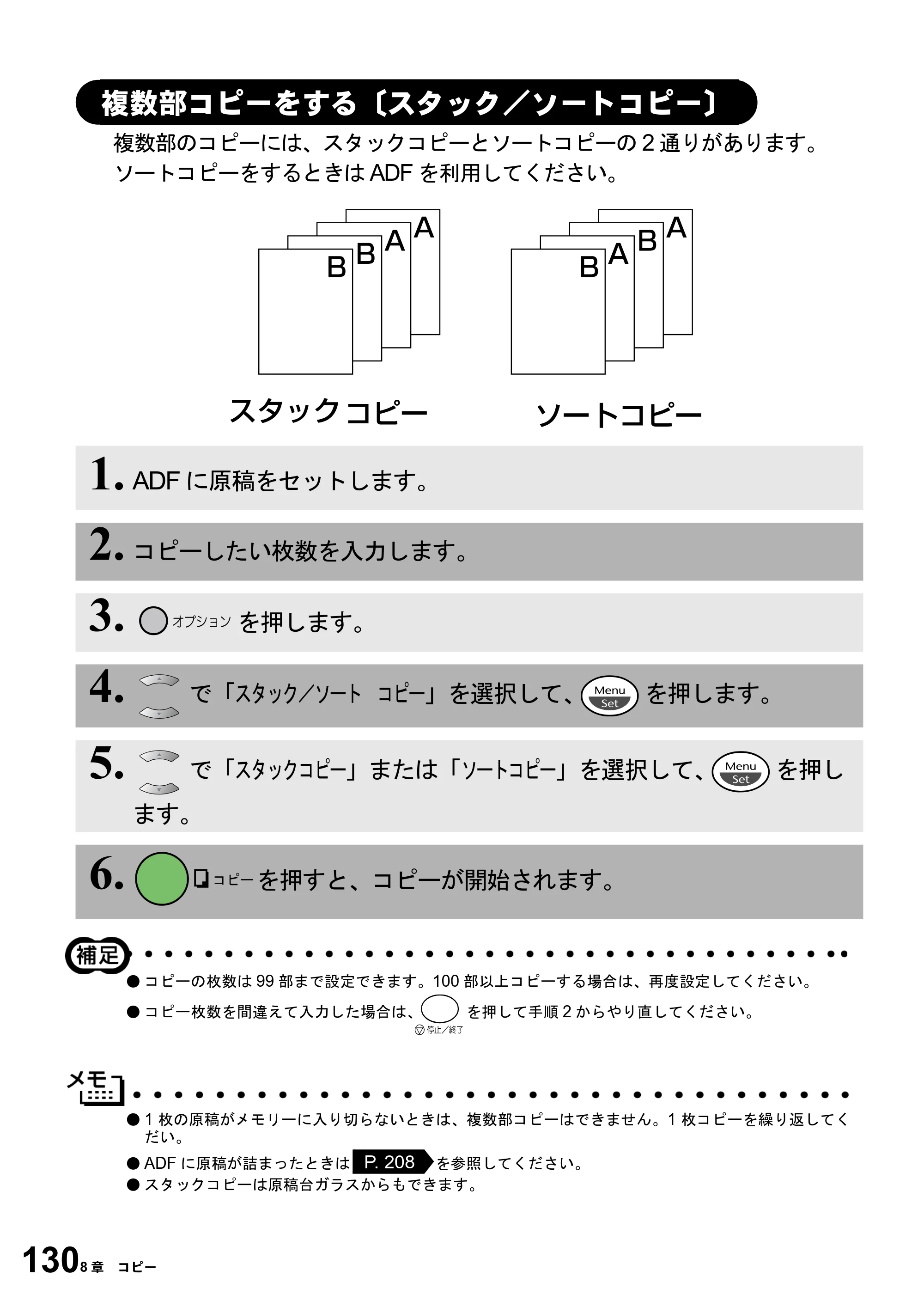 ブラザー MFC-6800J 取扱説明書（本体） — 複数部コピーをする〔スタック／ソートコピー〕 — 原本ページ — 144ページ