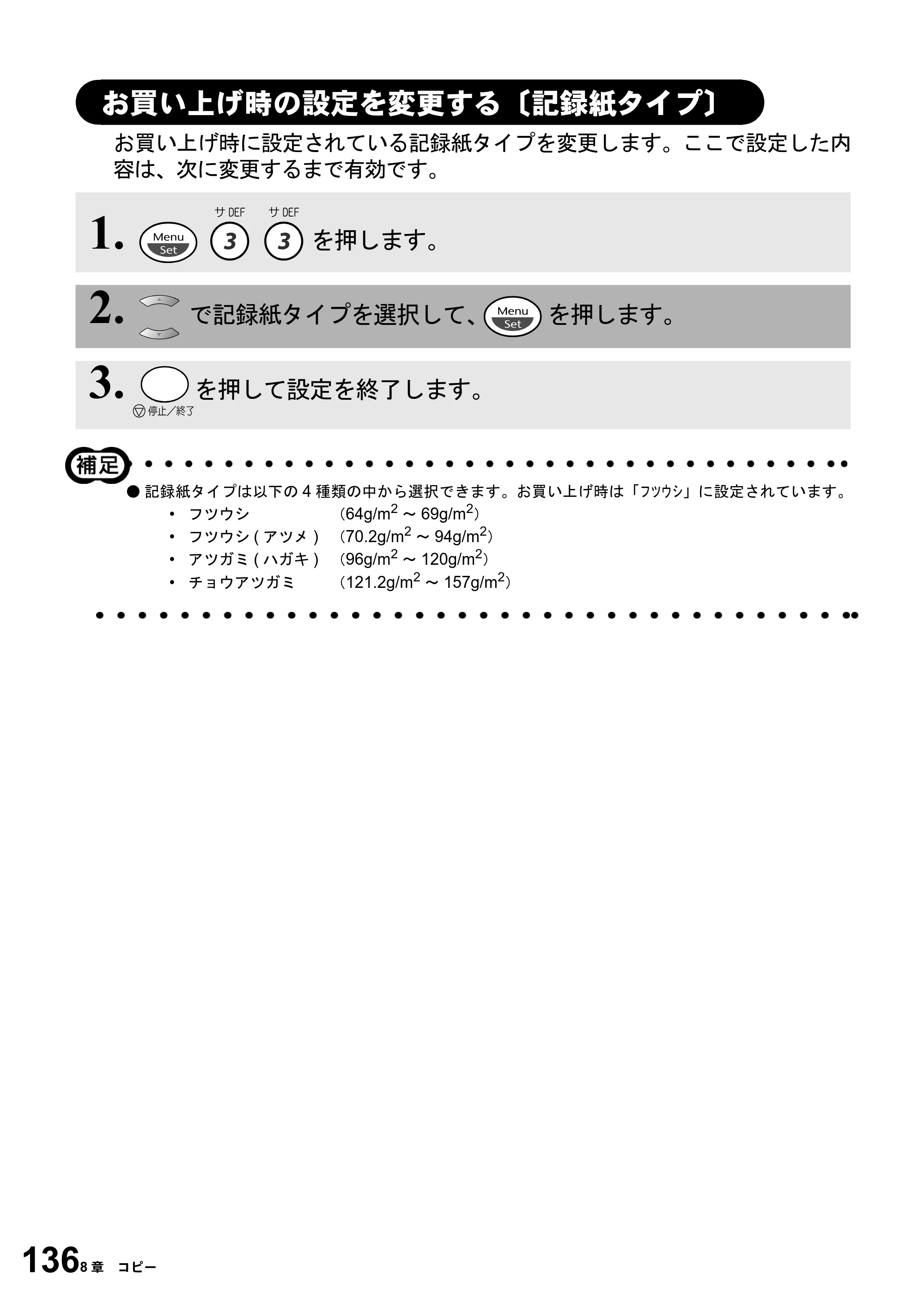 ブラザー MFC-6800J 取扱説明書（本体） — お買い上げ時の設定を変更する〔記録紙タイプ〕 — 原本ページ — 150ページ