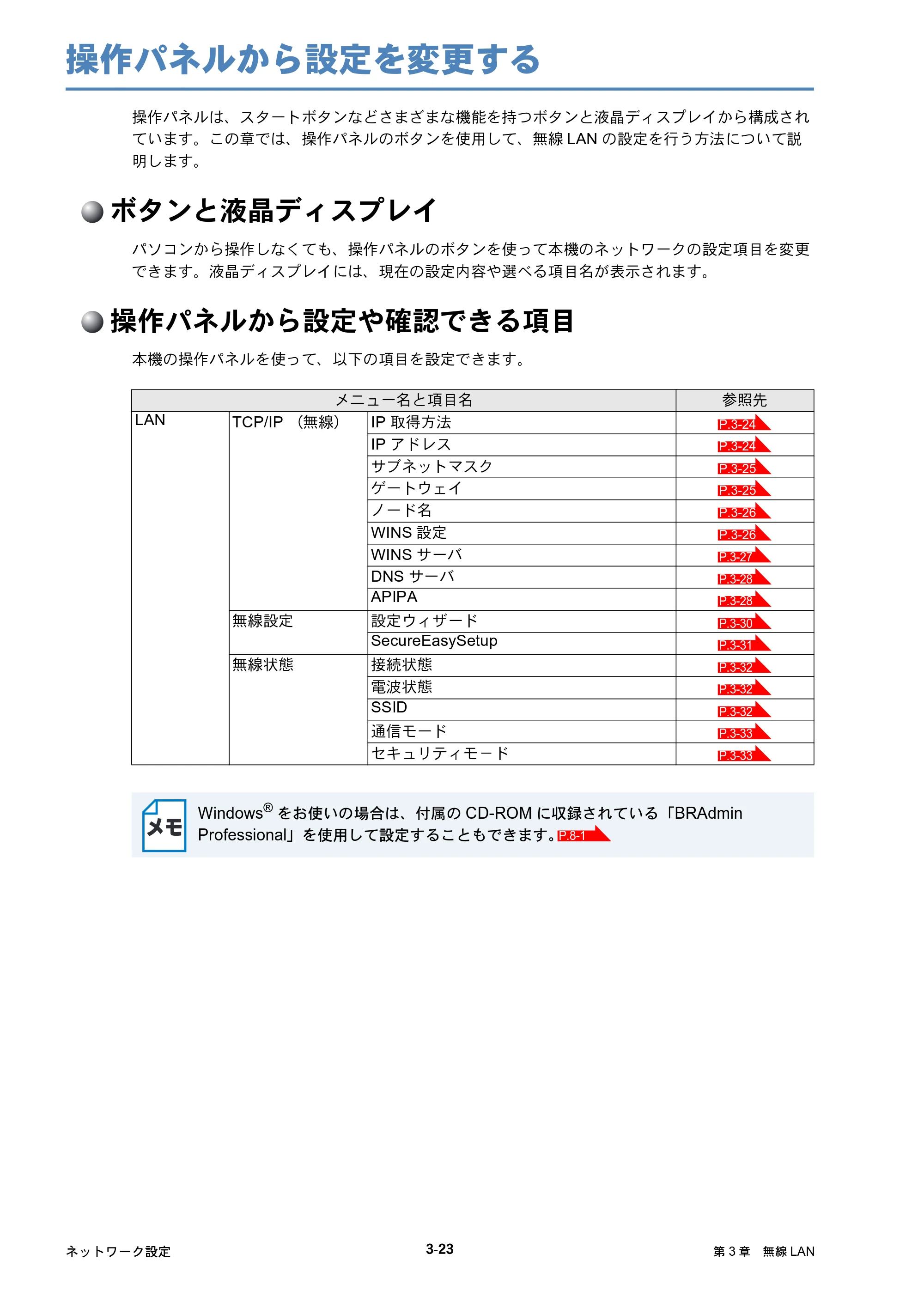 ブラザー MFC-425CN / MFC-820CN / MFC-830CLN ネットワーク取扱説明書 — 操作パネルから設定を変更する — 原本ページ — 61ページ